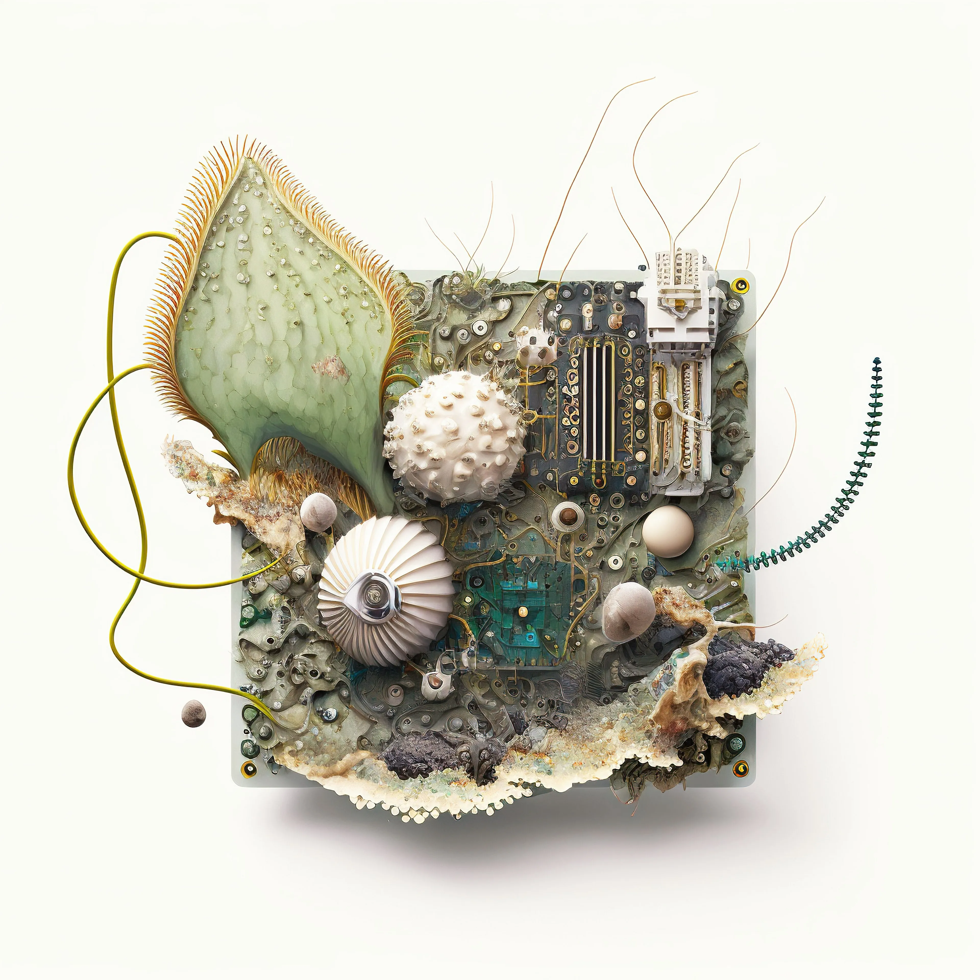 AI-generated microchip absorbed by irrepressible force of nature. Unique 1/1 of 100 chips collection. 2022 🌱