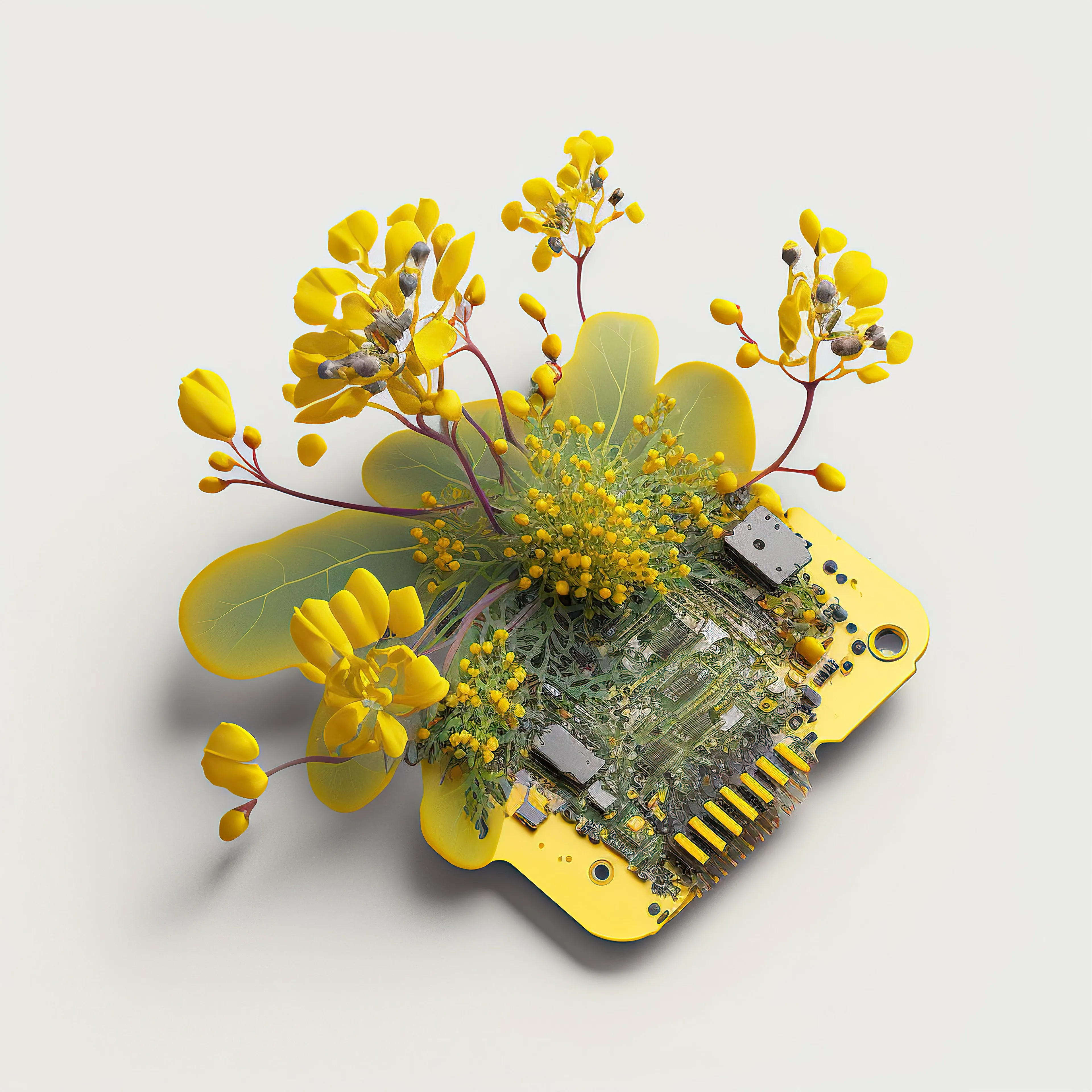 AI-generated microchip absorbed by irrepressible force of nature. Unique 1/1 of 100 chips collection. 2022 🌱
