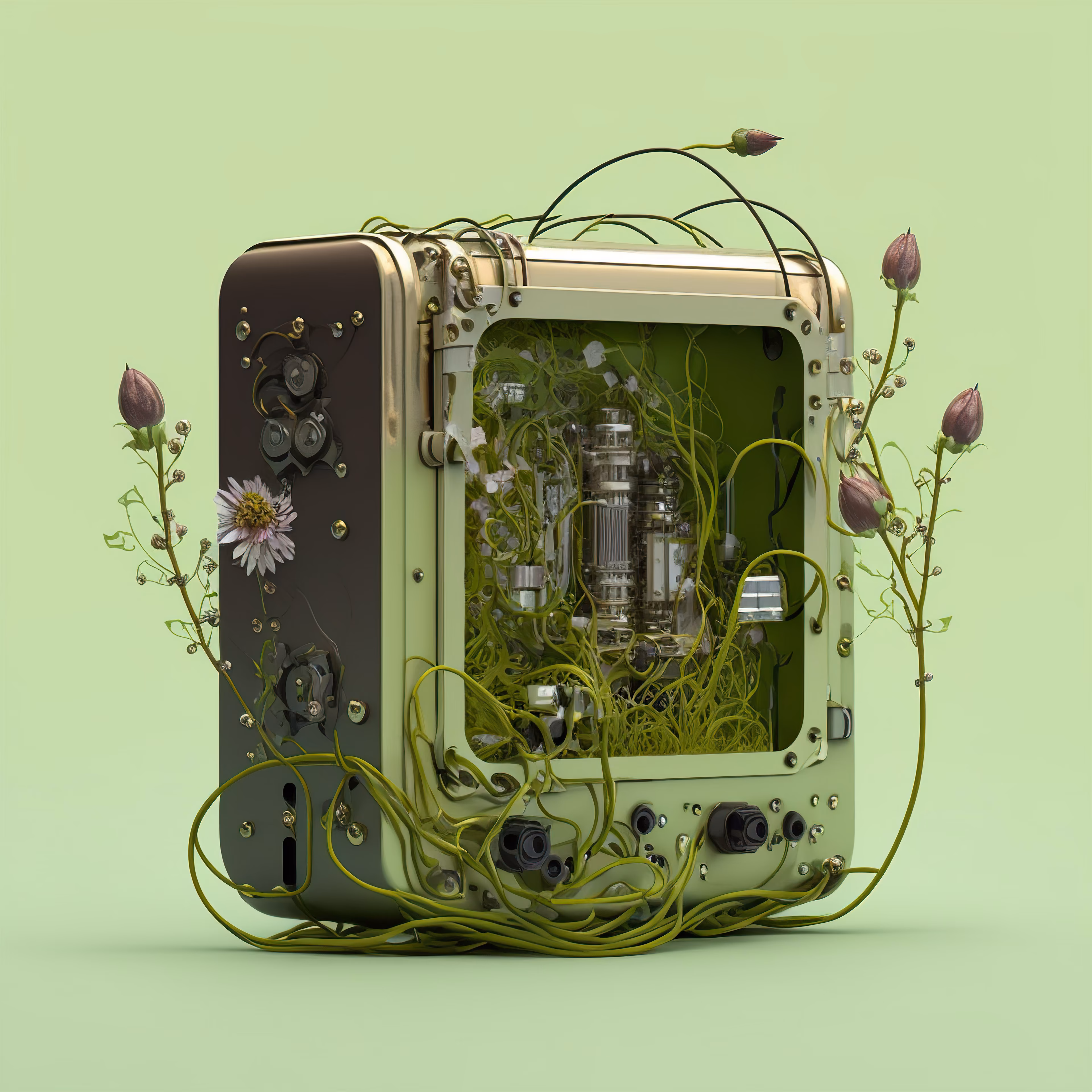 AI-generated microchip absorbed by irrepressible force of nature. Unique 1/1 of 100 chips collection. 2022 🌱