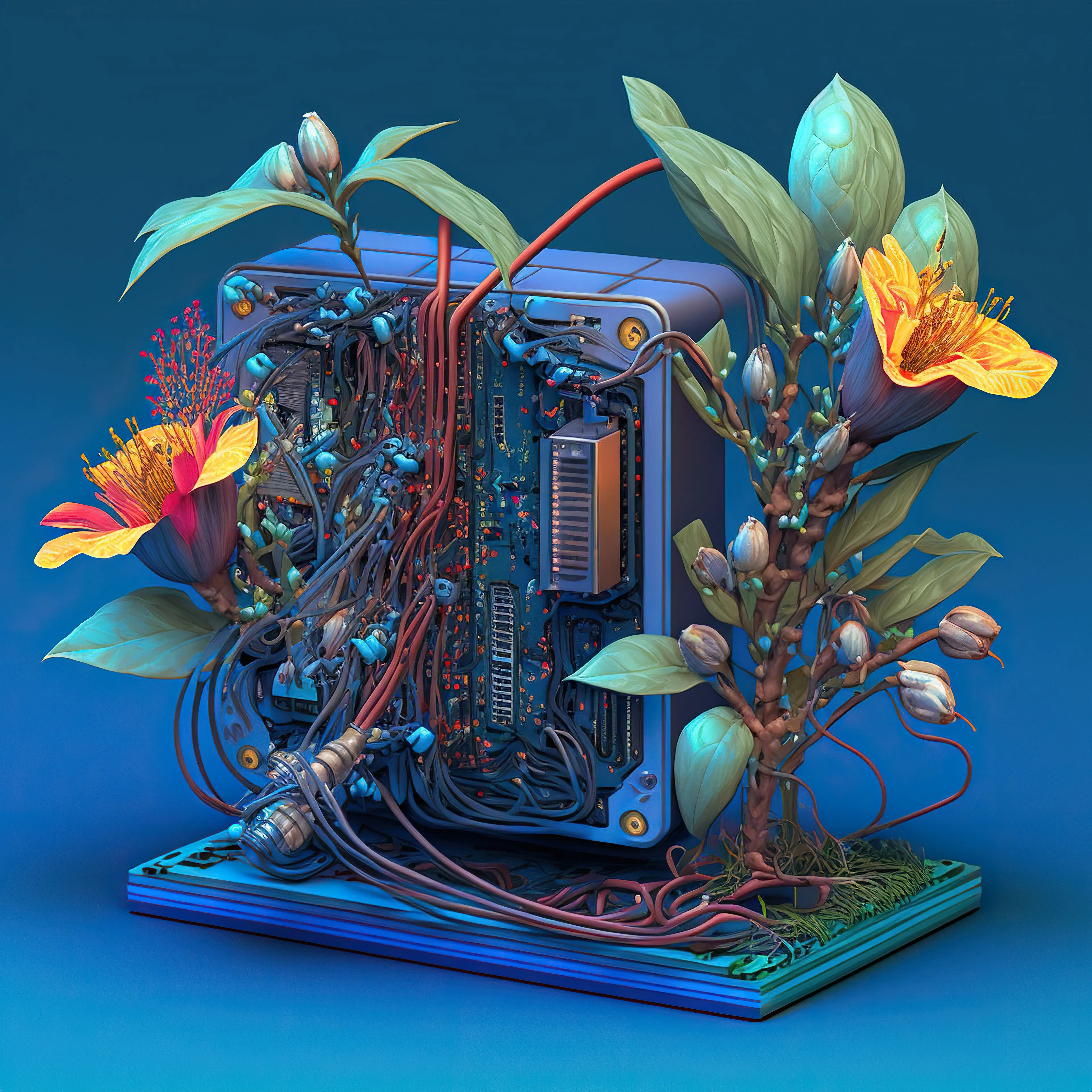 AI-generated microchip absorbed by irrepressible force of nature. Unique 1/1 of 100 chips collection. 2022 🌱