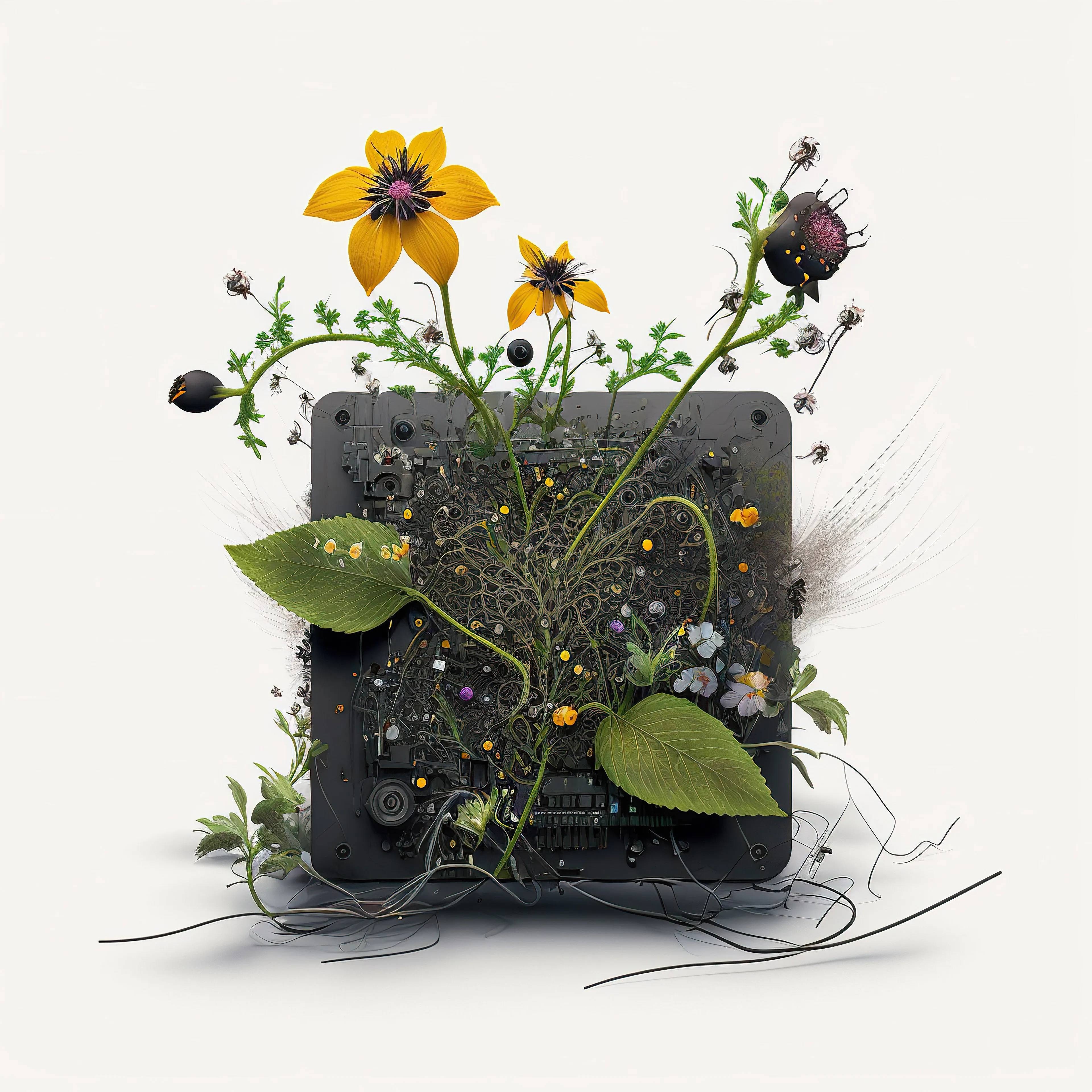 AI-generated microchip absorbed by irrepressible force of nature. Unique 1/1 of 100 chips collection. 2022 🌱
