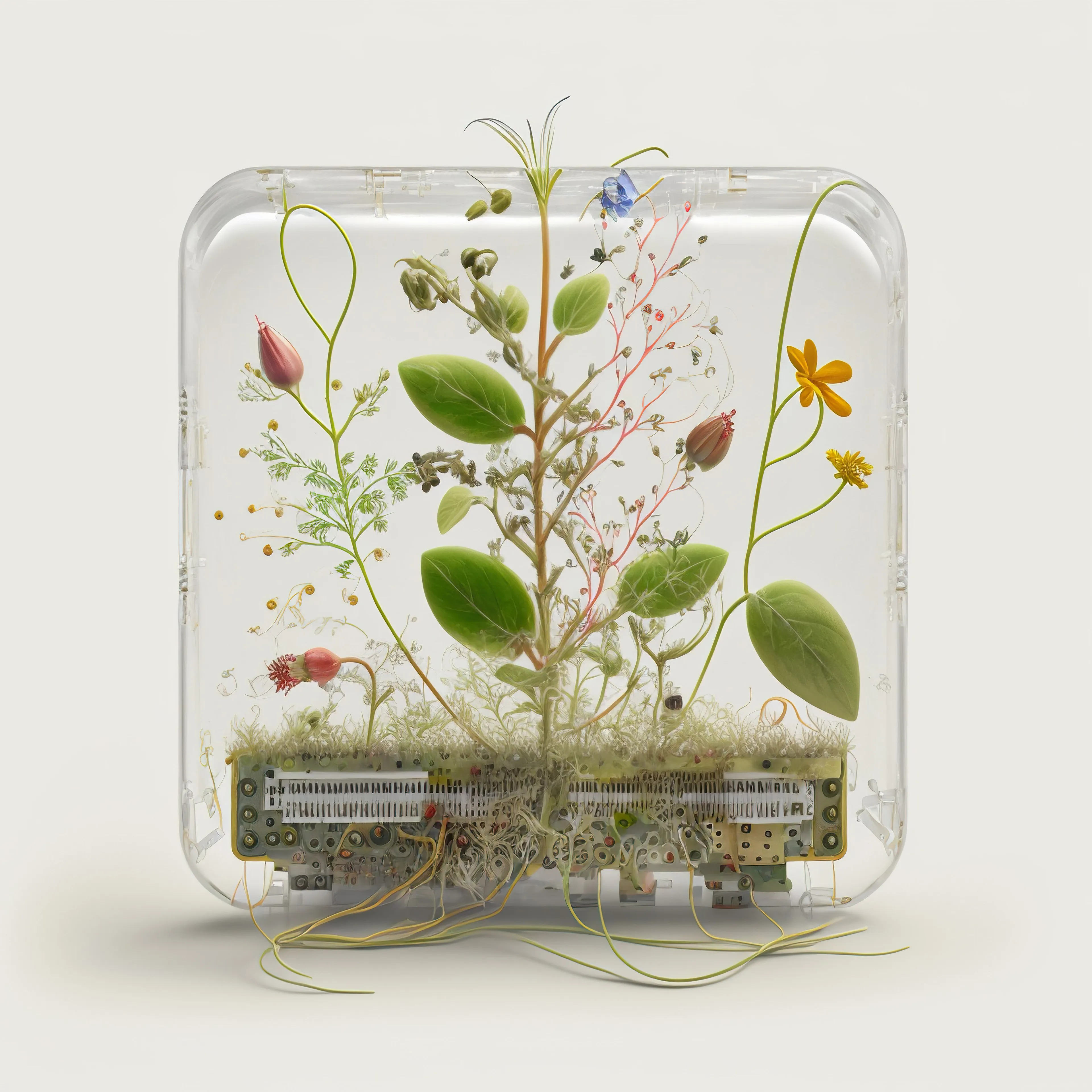 AI-generated microchip absorbed by irrepressible force of nature. Unique 1/1 of 100 chips collection. 2022 🌱