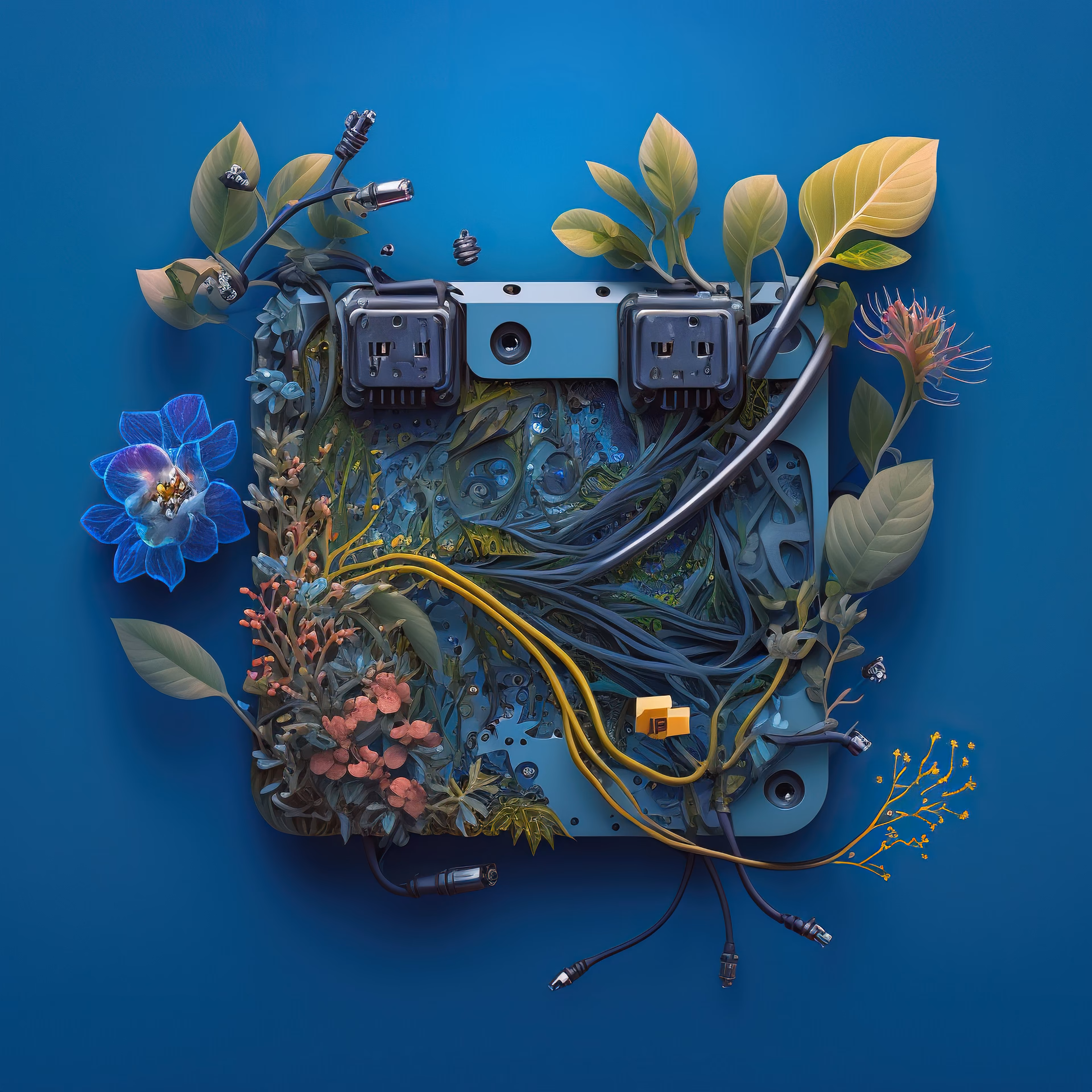 AI-generated microchip absorbed by irrepressible force of nature. Unique 1/1 of 100 chips collection. 2022 🌱