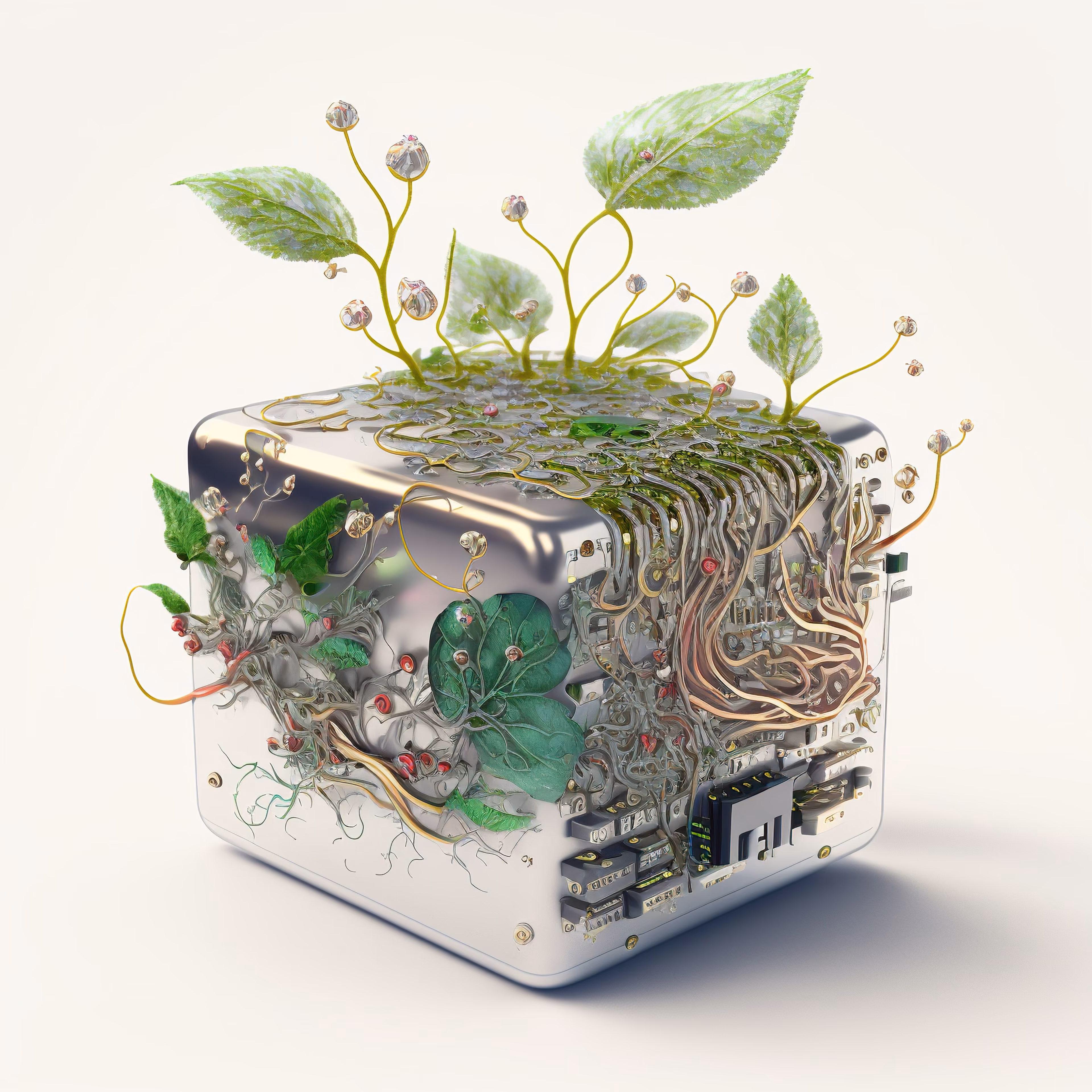 AI-generated microchip absorbed by irrepressible force of nature. Unique 1/1 of 100 chips collection. 2022 🌱