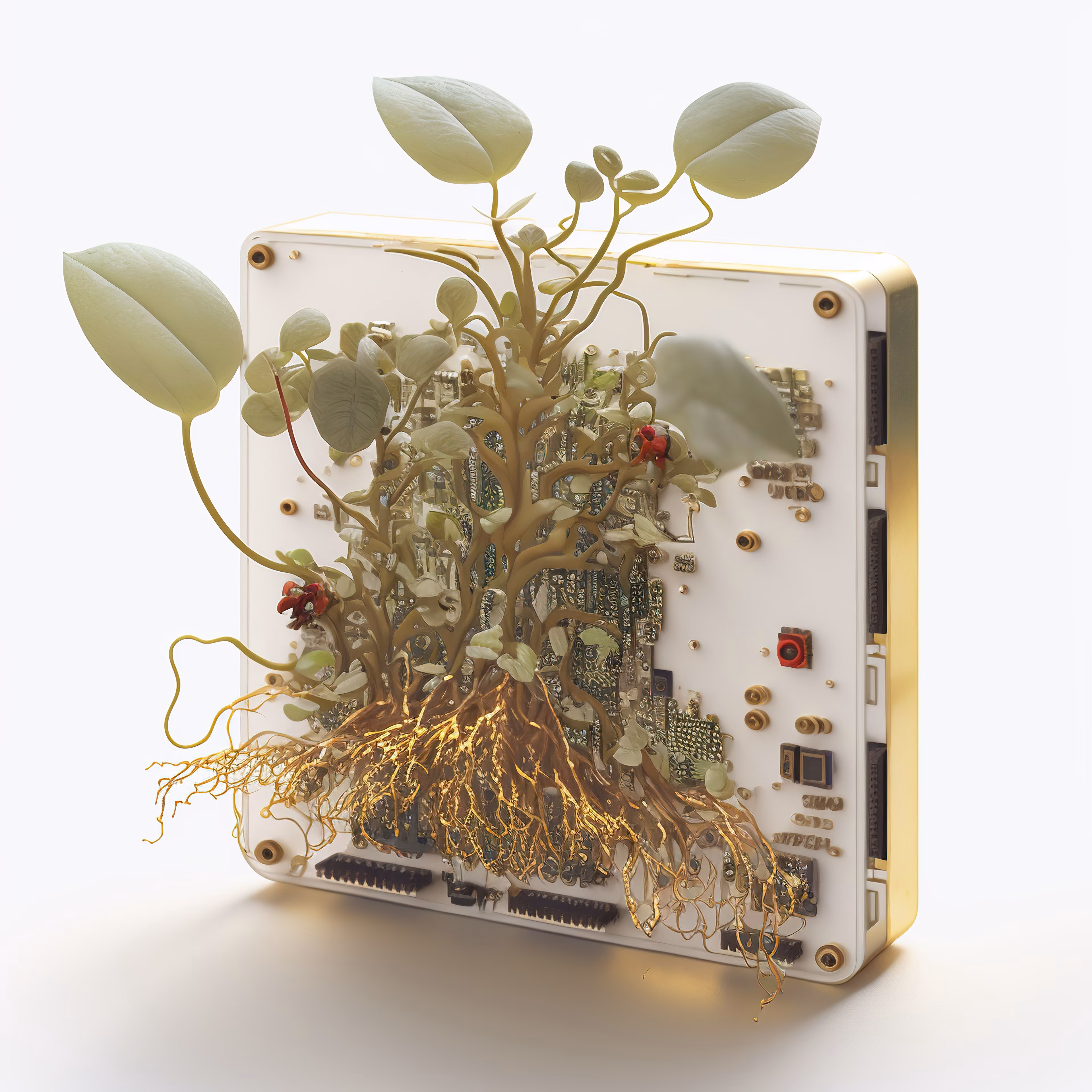 AI-generated microchip absorbed by irrepressible force of nature. Unique 1/1 of 100 chips collection. 2022 🌱