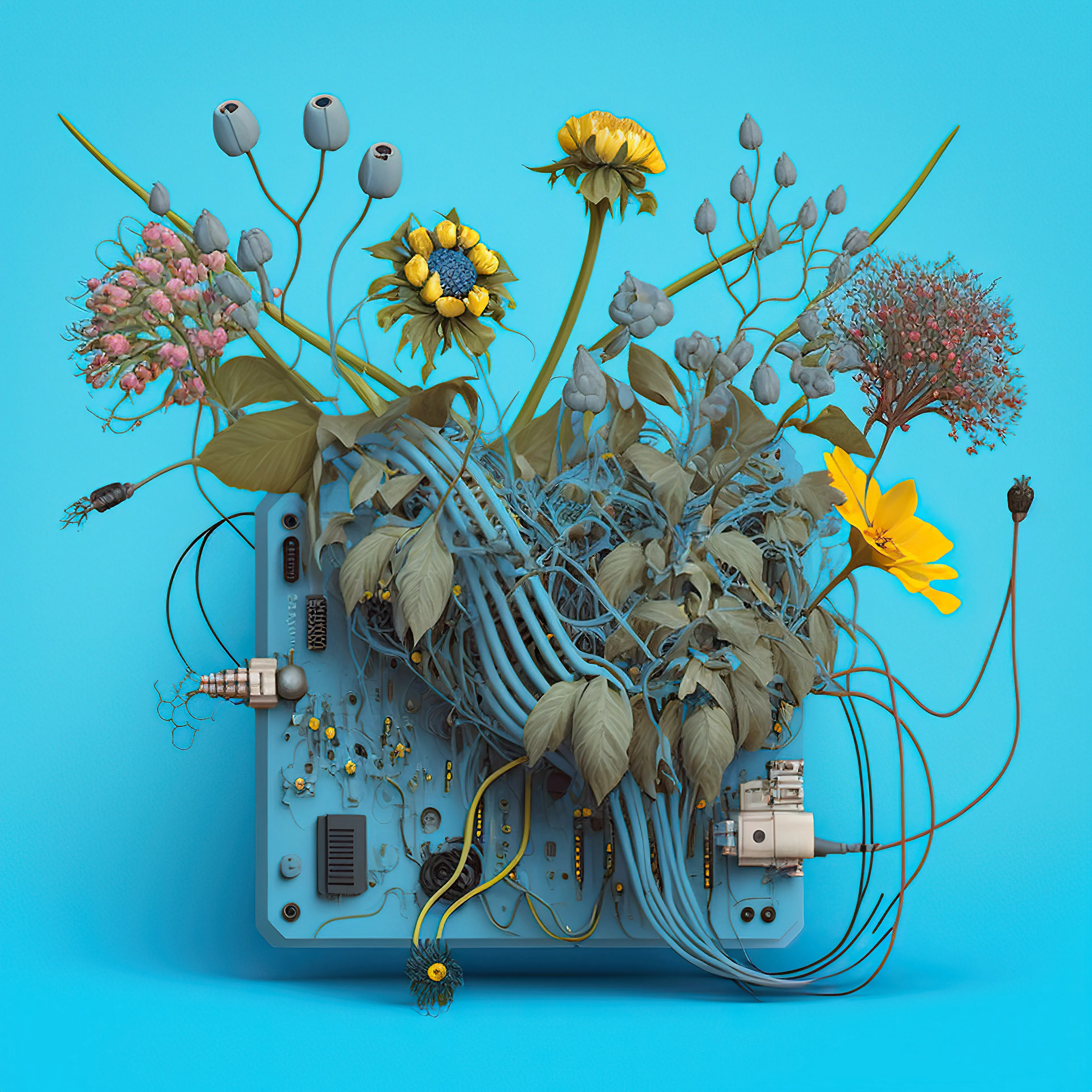 AI-generated microchip absorbed by irrepressible force of nature. Unique 1/1 of 100 chips collection. 2022 🌱
