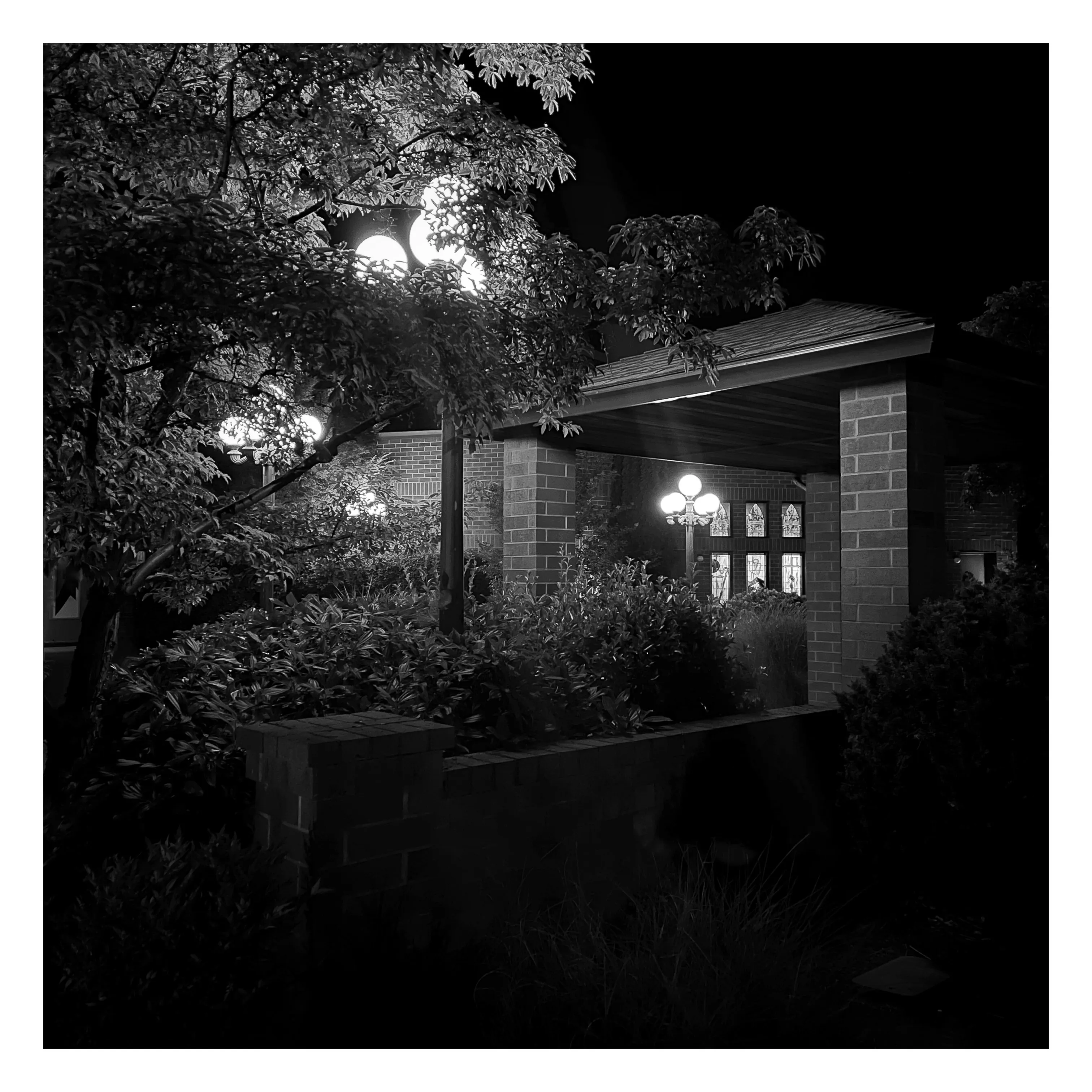 Stroll is a nightly diary of my late night walks through my neighborhood, explored through my iPhone.

We recently moved to a new place, which shone a light on how bad our old place actually was– an uninspiring location, hot, loud, and with inconsiderate neighbors. Moving to this new location has been a breath of fresh air not just for my mental health, but my creative spirit as well.

Every evening since we’ve been here I have gone on a late night stroll through the neighborhood and photographed the scenes that I see with my iPhone. The two block walk takes me through a forested path in a park, past a church, down the street, and back to our place. Putting in my ear buds and slowly meandering along the way has become one of my favorite things to do and has been a breath of fresh air for me, in more ways than the literal sense.

Most nights I walk solo. Some nights I walk with my son, bonding along the way as we both take photographs and talk about photography and life. This walk helps me to build familiarity and a sense of home that I haven’t felt for a long time. As I walk, I revisit the same trees, the same lampposts, and the same bushes, and I watch how they change from day to day. Once the cooler weather hits, I will see them transform drastically.

=== HUDSON ===  
Twice along my walks so far I have encountered a lost cat that I have named Hudson. He is one of the most loving cats that I’ve ever met and he follows me around the neighborhood, always demanding pets and love, and stretching out for them. He’s been a true light the nights that I see him and he feels like a friend. When he sees me, he runs over to me, rolls around on the ground for pets, and then walks with me, once all the way to our front door. I think that I have located his owners, and I’m in contact with them to help return him home to his lucky family.

As of this writing, I have seen Hudson twice and I now go out of my way when coming and going to see if I can bump into him again. All I know is that one day I will see Hudson for the last time.

But for now, I am so in love with him and the nights where I see him we spend significant amounts of time together and my night is made so much better with his company.

=== THE PHOTOS ===  
Be forewarned, these photos have only ever been jpegs and they are not technically perfect. That’s not what these photos are about. They are about how I am building intimate familiarity with a fresh breath of life.

 • I never photograph people and I never photograph residences. Only anonymous scenes during my two block walk and the courtyard of the nearby church.

• Some nights will have no photo due to travel or other circumstances. Some nights will have one photo. Some nights will have more than one. 

• Aside from the first drop, I mint these the night that I take them. The easiest way to keep up to date with this drop is to follow me on social media, where I will also be posting these nightly, or subscribe to my wallet on Deca and/or Manifold.  
     • https://twitter.com/tjthorne_photo  
     • https://www.instagram.com/tjthorne_photography  
     • https://www.threads.net/@tjthorne_photography  
     • https://deca.art/TJThorne  
     • 0x6C0040BdA93e4Cf433c0aa8498bD624397aECe30, 
     • tjthorne.eth

• On the days I see Hudson, those photos will have a property noting that. Only a few photos will have this property.

• Some photos have been taken by my son. These photos are noted in the properties and 100% of any sale will go to a wallet that I am setting up for him as the beginning of his savings for his future.

I have so much work that I need to do, but right now this is the one creative outlet that I have in the sea of products, pricing, marketing, and more that comes with building a business. And it’s pure. I enjoy it. It excites me. And I want to share that with you.

Maybe one day I will tire of the walk. Or one day we might move. For whatever reason, there is an unknown time of conclusion of this series.

But for now, it’s filling me up.