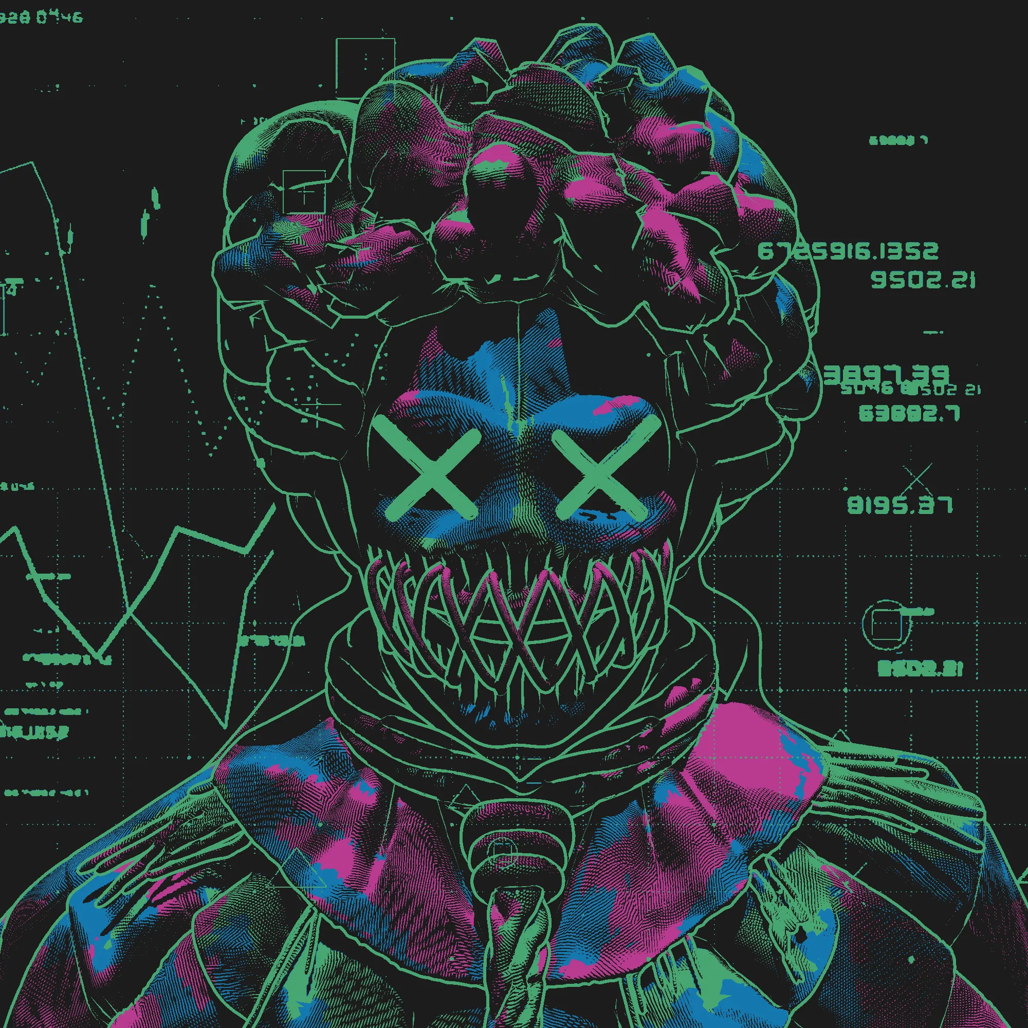 Silent omen of endings and revelations, its visage masked by a grin of interlocking teeth and eyes marked with hollow crosses that stare into the void. Crowned with a nest of twisted forms, it carries the weight of forgotten voices and the murmur of shadows that guide seekers toward truths long buried. Its presence is unsettling yet necessary, for it signals the breaking of illusions and the confrontation with mortality, deception, and hidden cycles. In a spread, The Crow warns of masks that must be torn away and secrets that can no longer be ignored, yet it also promises renewal through the courage to face what lies beneath.
