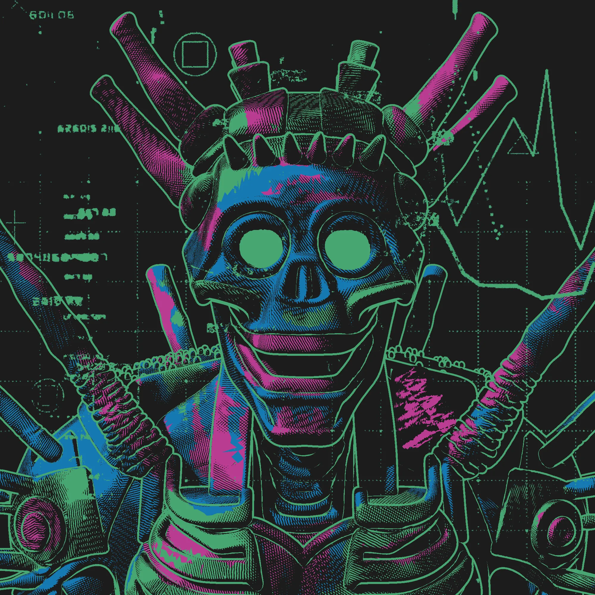 Emerges as a grinning relic of forgotten eras, a skeletal figure crowned with broken relics and burdened with weapons that whisper of endless battles long past. Its hollow eyes glow with the wisdom of centuries, carrying the memory of civilizations that rose and crumbled beneath the weight of time. This archetype embodies endurance, legacy, and the unbroken thread of history, reminding seekers that the past is never truly gone but instead lingers as a guide or a curse. The Ancient stands as a guardian of memory, urging those who encounter it to honor what came before while forging a path into the unknown.