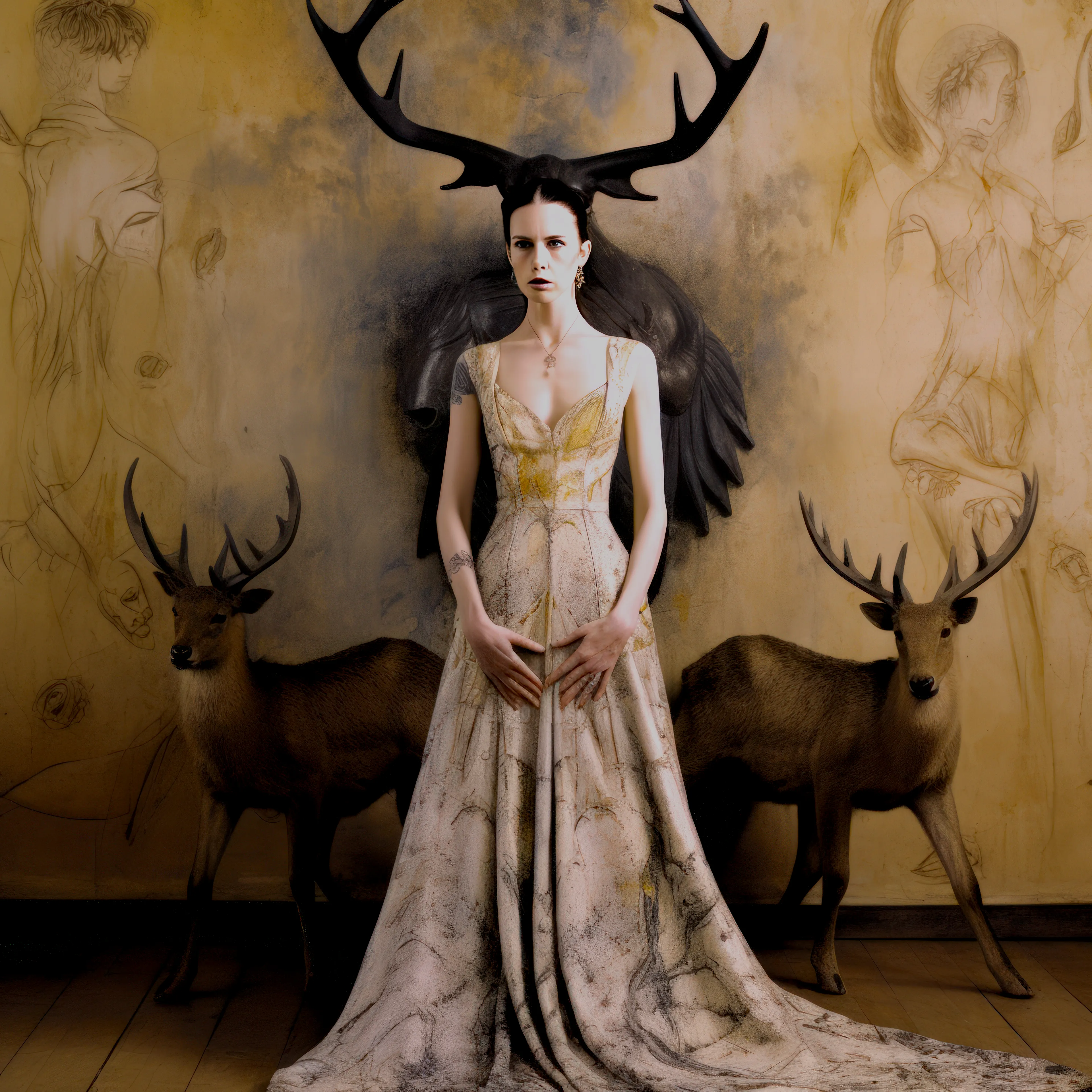 This piece imagines a collaboration between Surrealist Leonora Carrington (1917–2011) and fashion designer Alexander McQueen (1969–2010).

Created for the AI Surrealism exhibition at Oculus NYC, hosted by Superchief Gallery NFT and Exquisite Workers. The largest AI art show in history, featuring 100 AI artists, June 2-8, 2023. Curated by Anna Dart and Roger Haus.
