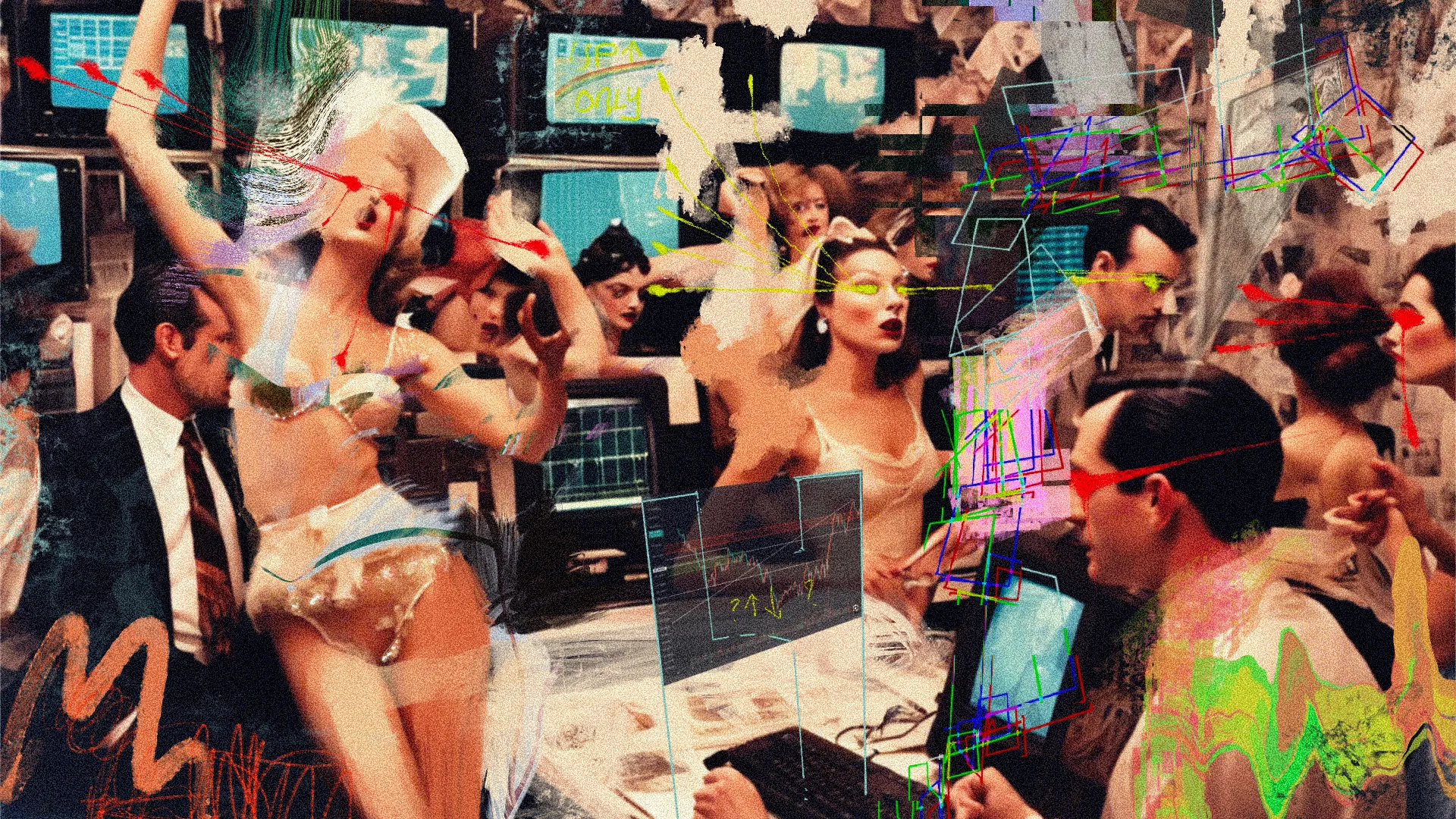 “Like human beings, stocks behave differently. Some of them are calm, slow, conservative. Others are jumpy, nervous, tense. Some of them I found easy to predict. They were consistent in their moves, logical in their behavior. They were like dependable friends.”
― Nicolas Darvas, How I Made $2,000,000 In The Stock Market

SD + digital art mixed media