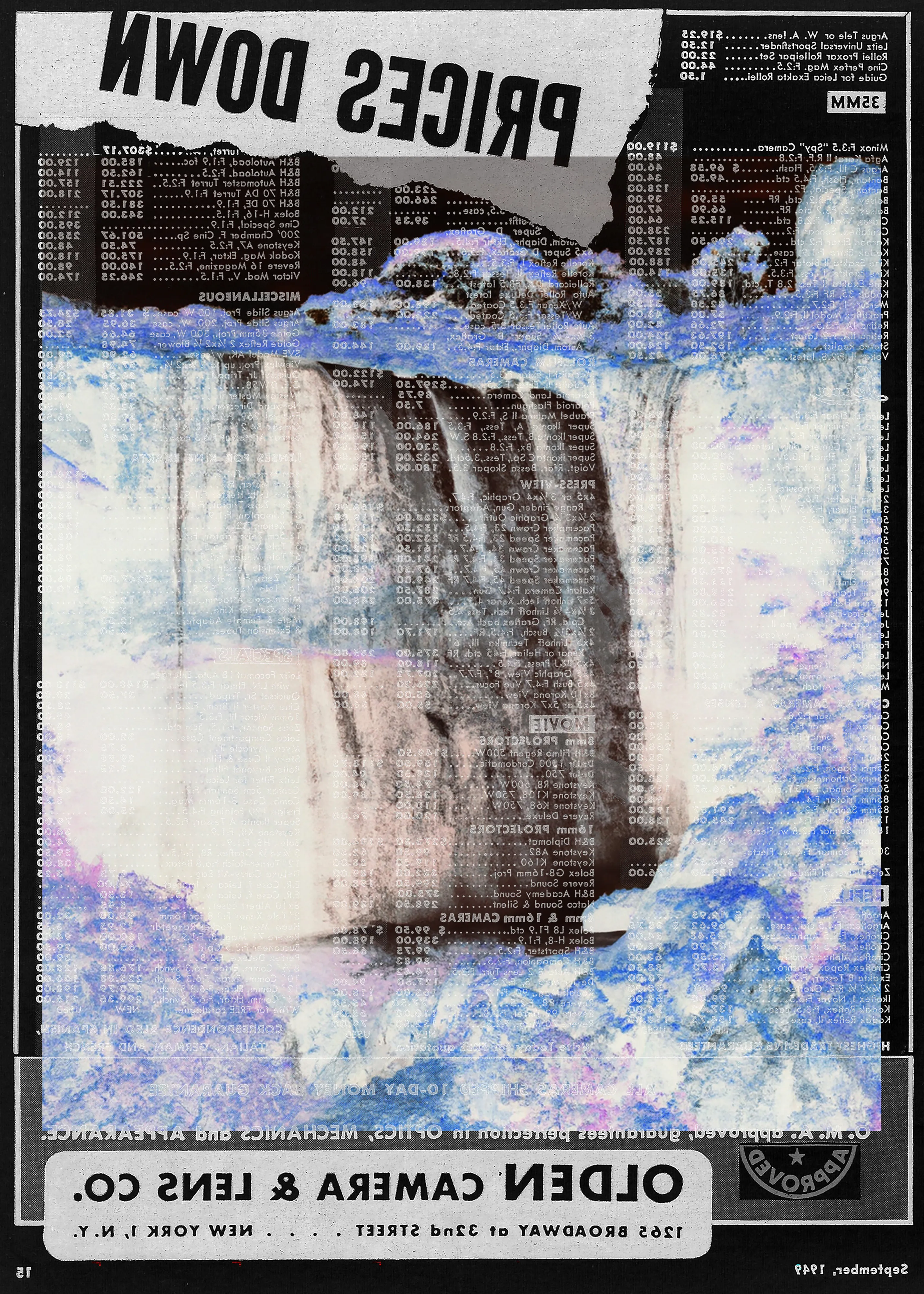 49/23 is digital collage series that blends AI-generated images over vintage photography magazine pages, building a conceptual bridge between the past and future of the medium while exploring the disruptions posed by AI toward photographic tradition.