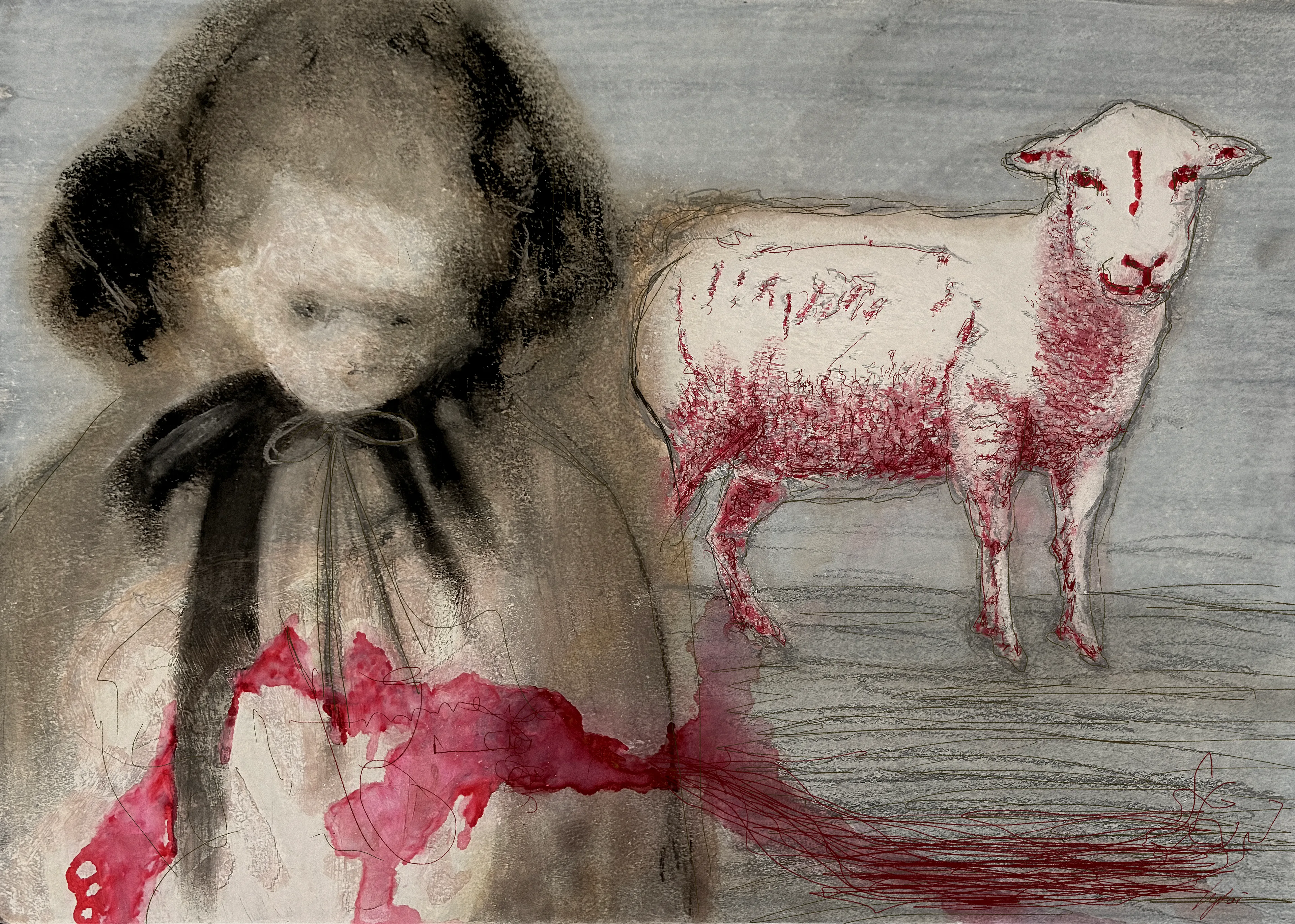 i didn’t name it this time —
no symbols,
no clues.

just a feeling left open,
spilled between us.

if you sense it,
you do.
if you don’t,
maybe that’s the point.

lykai × soft pastel, acrylic, graphite pencil (h), red ballpoint pen on paper  × photographed and x2 upscaled (magnific precision)  × digital brushwork (ps kyle ultimate charcoal pencil, 25px med2); mild compositing (exposure/brightness/sepia/warmth), 2025.
6338 × 4522 px