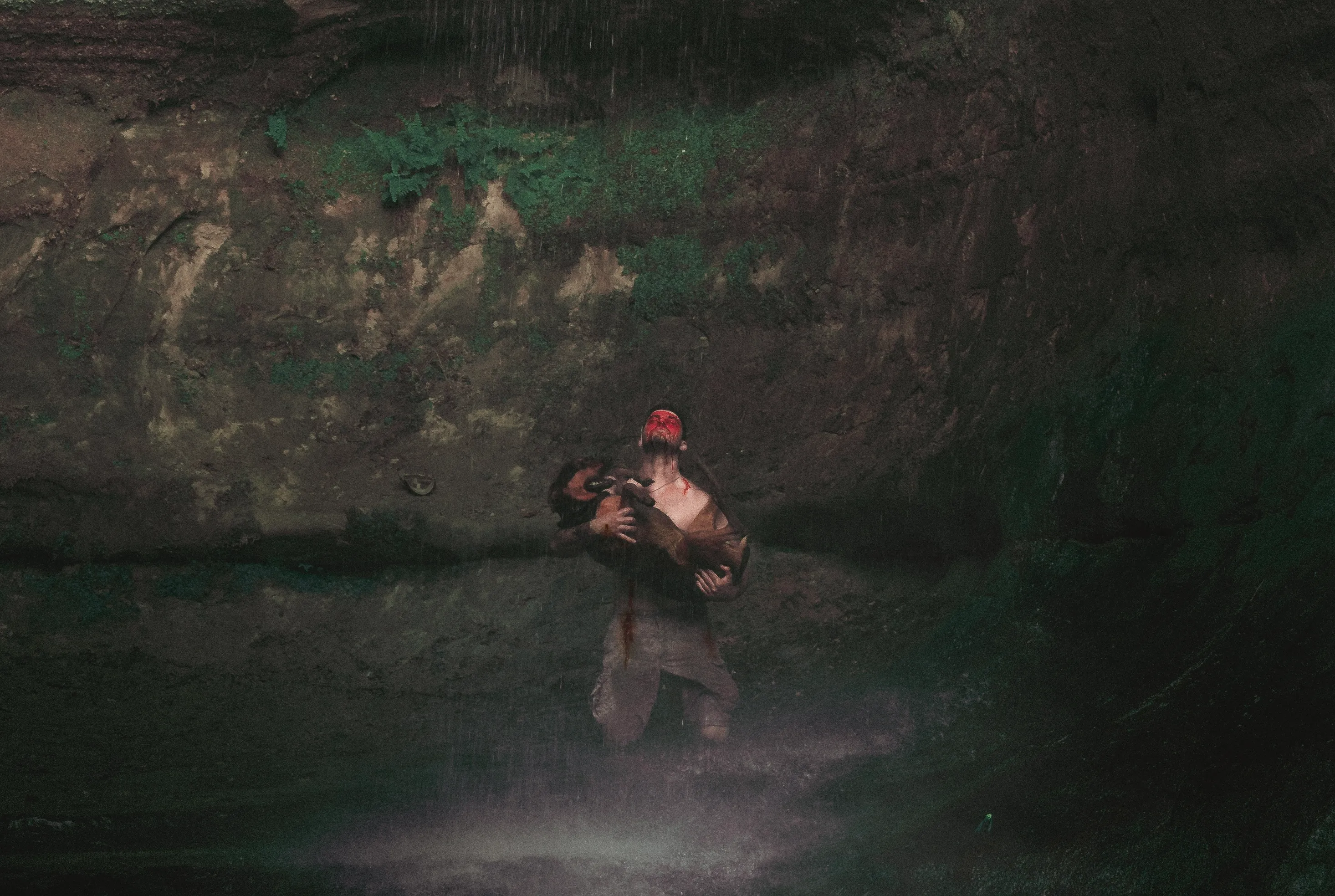 This piece is a digital composite about personal sacrifice for something you love. The traditional take on sacrifice is to have the human sacrificing the animal, but in this image the human is injured and bleeding while the dog is unharmed.
