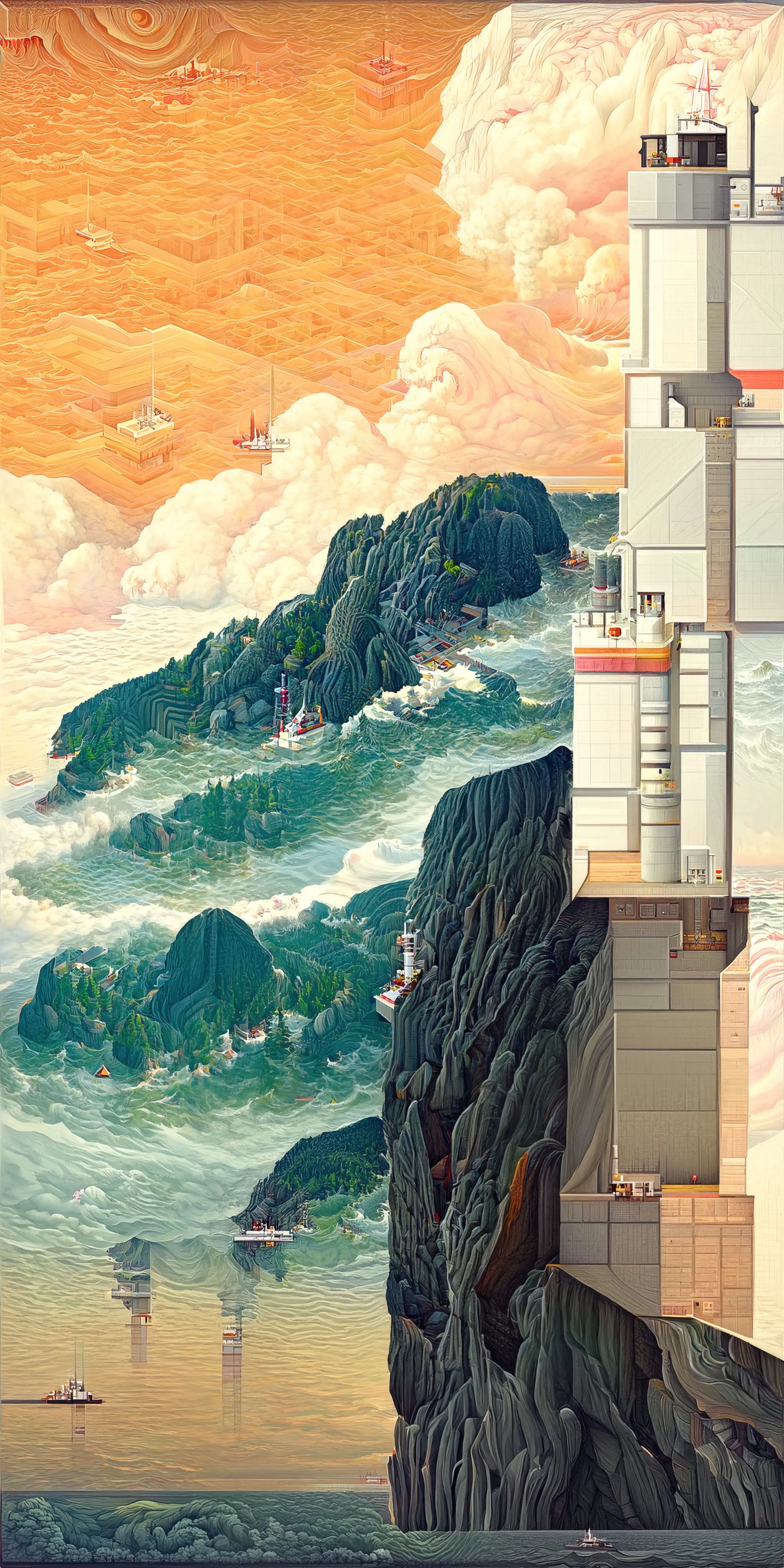 This collection of works is inspired by Hasui Kawase's woodblock prints and geometric abstraction.

Elegant landscapes deconvolve into a plethora of geometric elements. Pattern, line, and shape emerge while maintaining and conveying a nod to Hasui's original artwork.