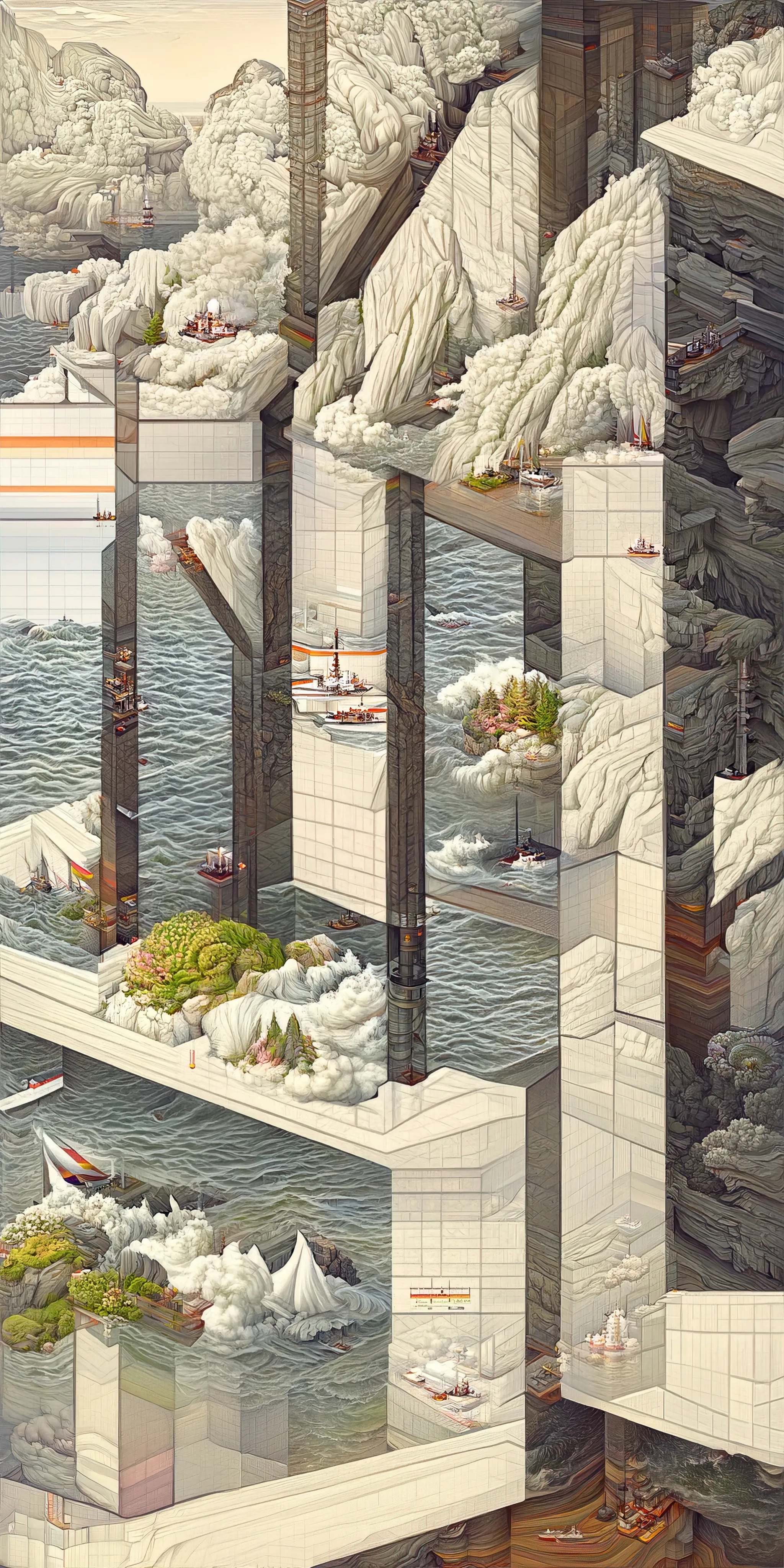 This collection of works is inspired by Hasui Kawase's woodblock prints and geometric abstraction.

Elegant landscapes deconvolve into a plethora of geometric elements. Pattern, line, and shape emerge while maintaining and conveying a nod to Hasui's original artwork.