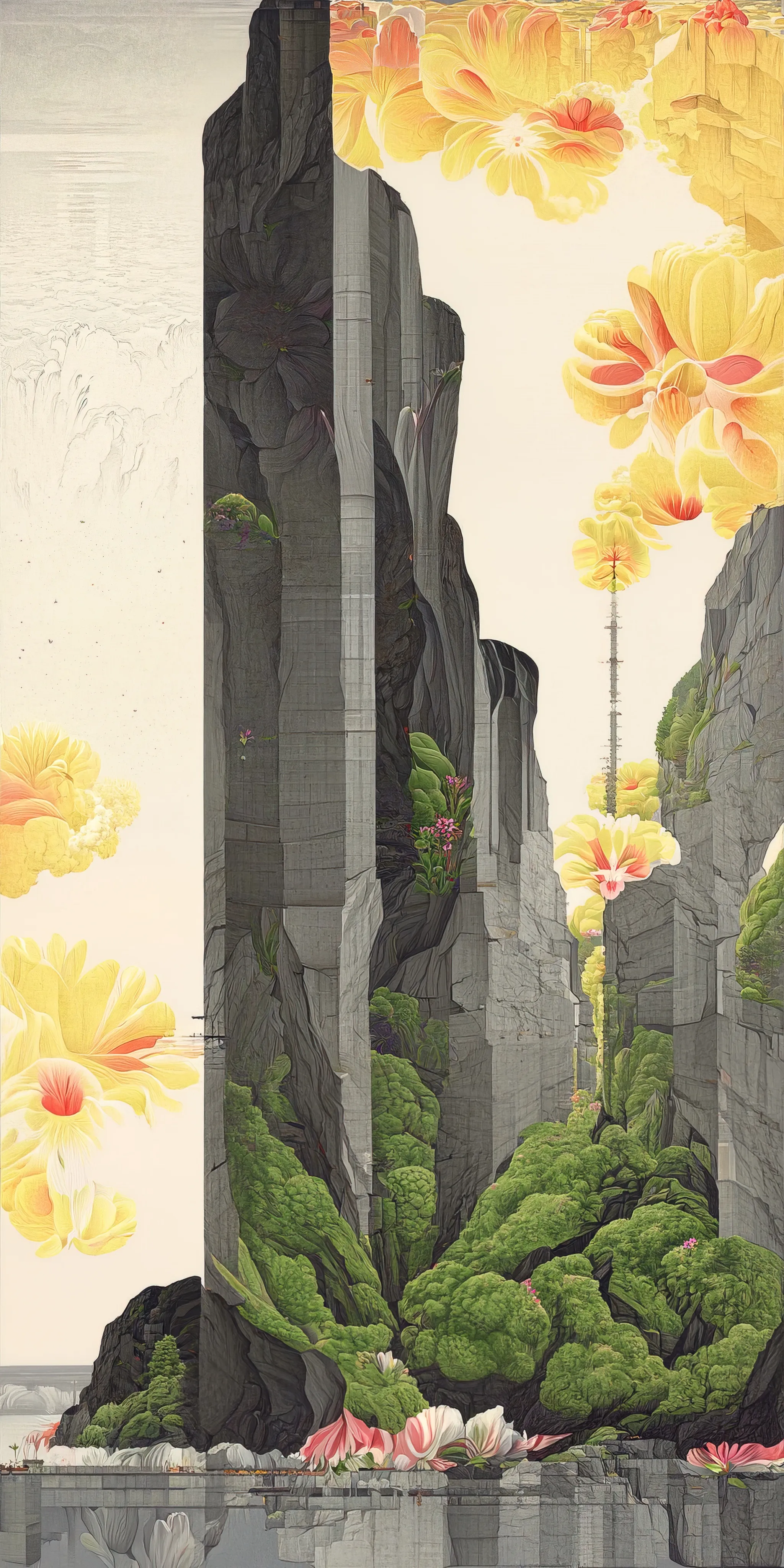 This collection of works is inspired by Hasui Kawase's woodblock prints and geometric abstraction.

Elegant landscapes deconvolve into a plethora of geometric elements. Pattern, line, and shape emerge while maintaining and conveying a nod to Hasui's original artwork.