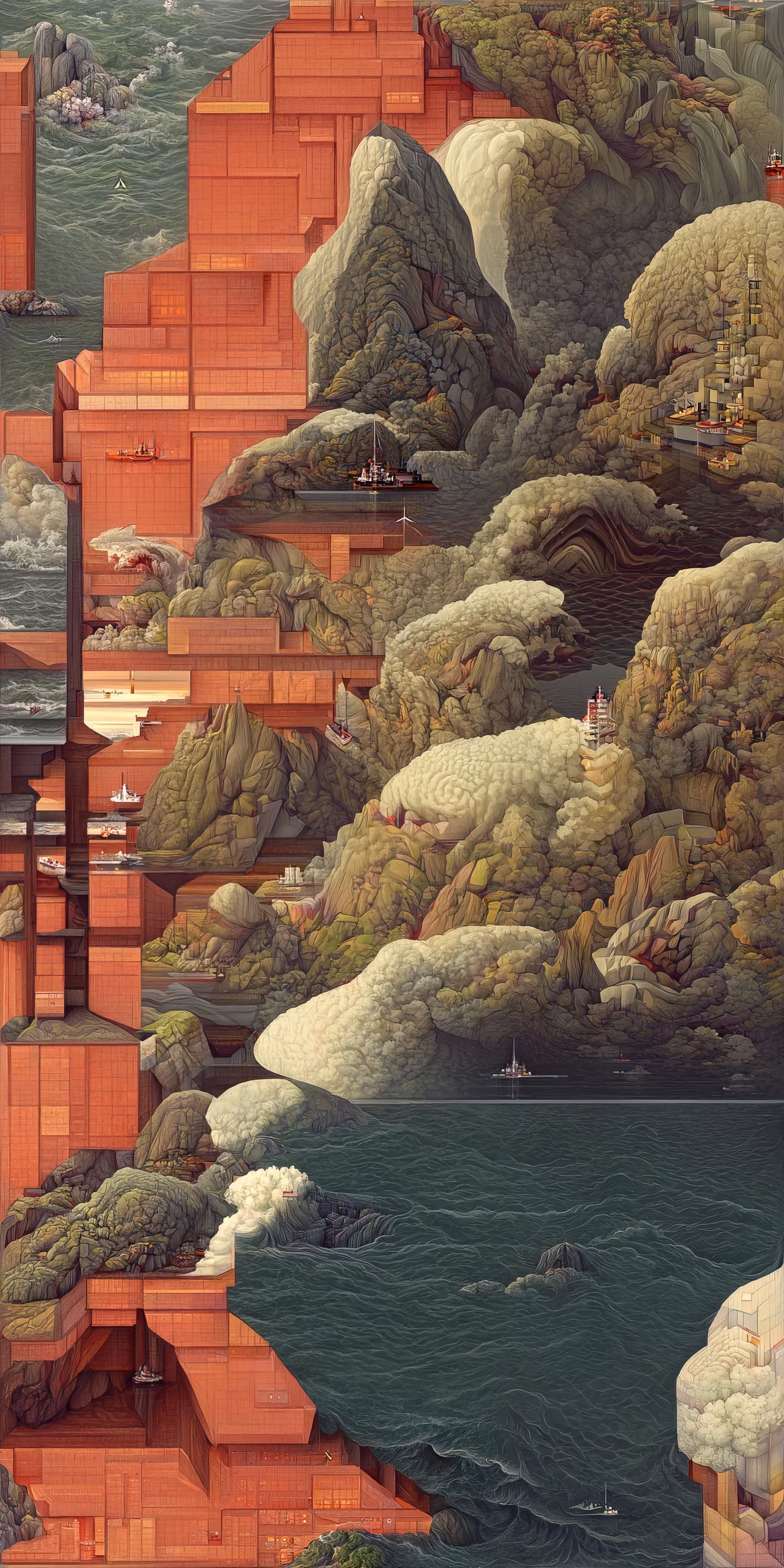 This collection of works is inspired by Hasui Kawase's woodblock prints and geometric abstraction.

Elegant landscapes deconvolve into a plethora of geometric elements. Pattern, line, and shape emerge while maintaining and conveying a nod to Hasui's original artwork.