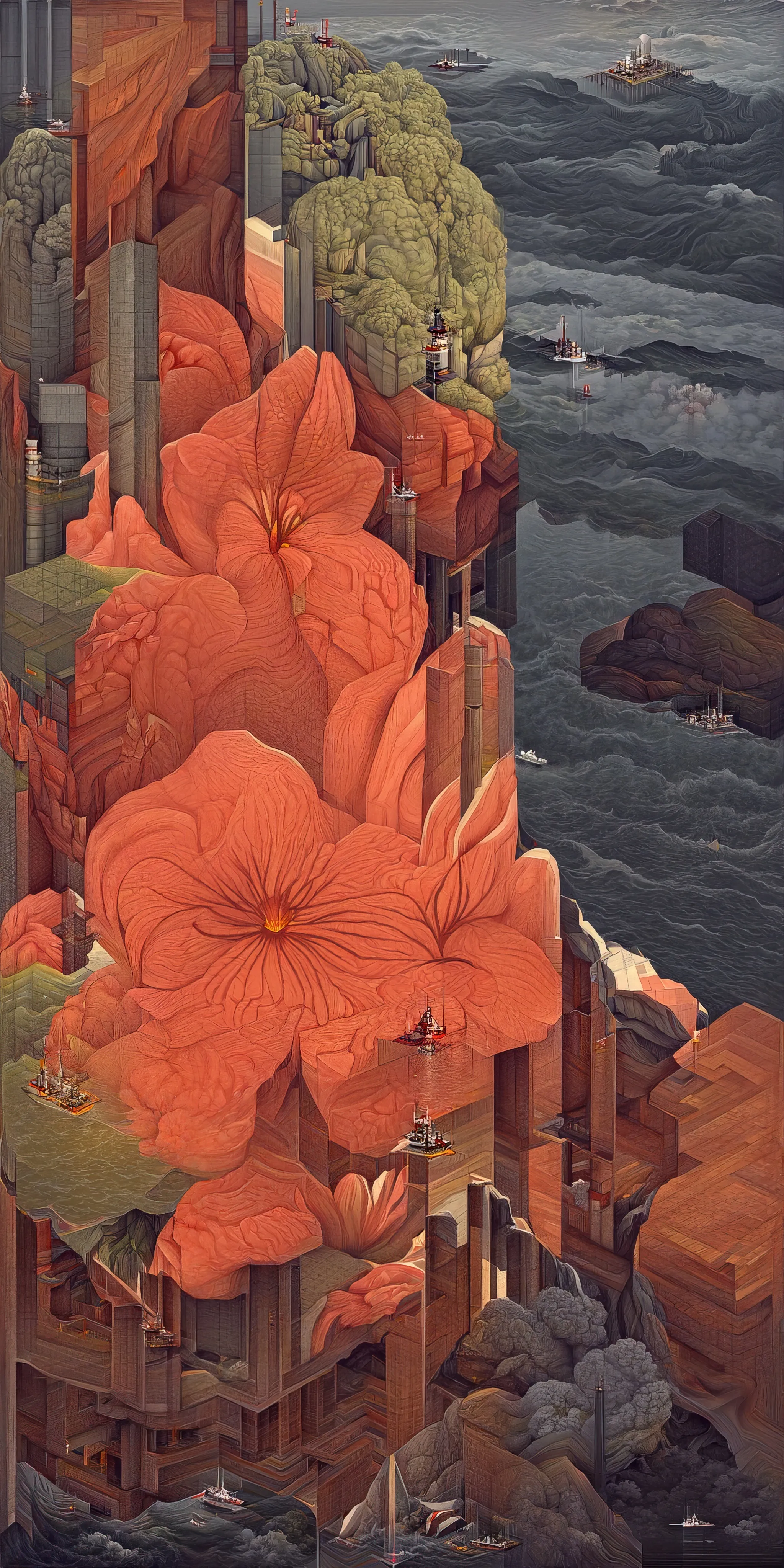 This collection of works is inspired by Hasui Kawase's woodblock prints and geometric abstraction.

Elegant landscapes deconvolve into a plethora of geometric elements. Pattern, line, and shape emerge while maintaining and conveying a nod to Hasui's original artwork.