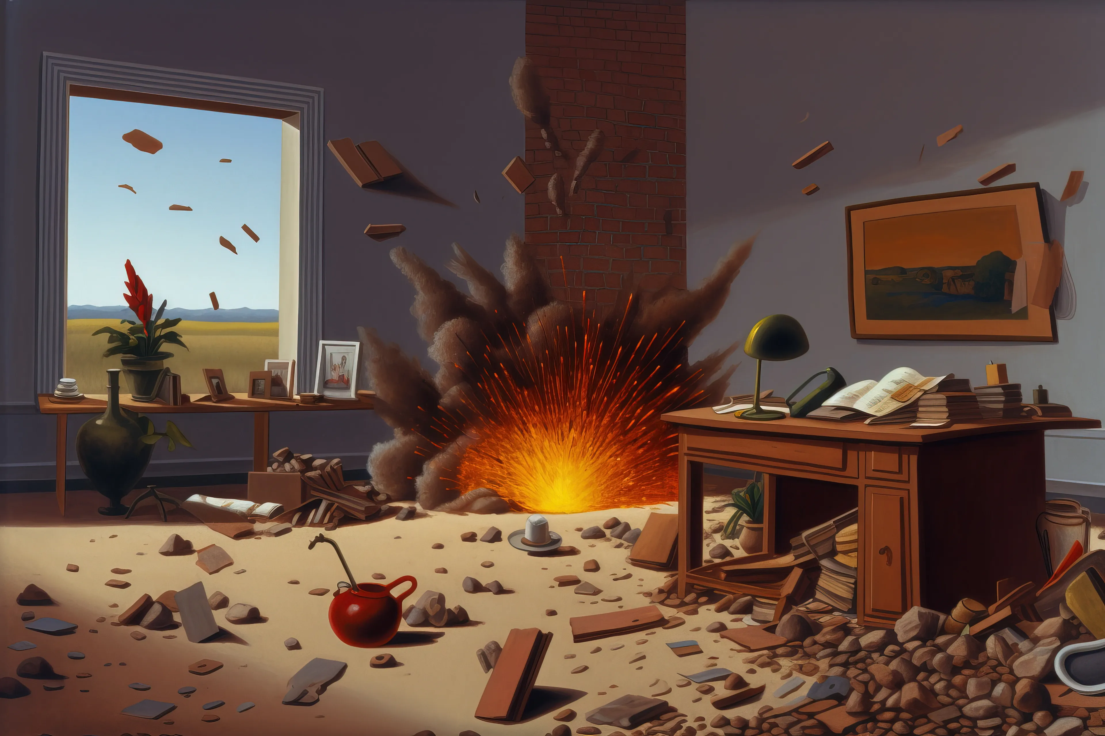 In this collection, each piece serves as a visual metaphor for the eruptive energy of creativity, where ideas burst forth, much like an explosion, from the nucleus of an artist's imagination. It captures the vibrant chaos and tumultuous passion intrinsic to the act of creation, reflecting the artist's journey through a cacophony of emotions, ideas, and revelations. It takes the viewer through the tempest of the creative process - the initial spark of inspiration, the building intensity of shaping an idea, the explosive act of bringing it to life, and the subsequent calming silence that follows the storm of creation. The pieces in 'Art is an Explosion' highlight the emotional depth and complexity hidden beneath the surface of each artwork, peeling back the layers to reveal the raw, unfiltered chaos from which creativity springs forth. It challenges the notion of art as a purely aesthetic endeavor, instead portraying it as an emotional catharsis, a deeply personal exploration, and an explosive act of self-expression. In essence, 'Art is an Explosion' offers a celebration of the artist's spirit and the transformative power of art. It serves as a vivid testament to the beautiful chaos of creation, encouraging viewers to not only appreciate the final product but to also delve into the dramatic journey of its conception and birth. It underscores the idea that in art, as in life, even chaos can lead to a masterstroke.