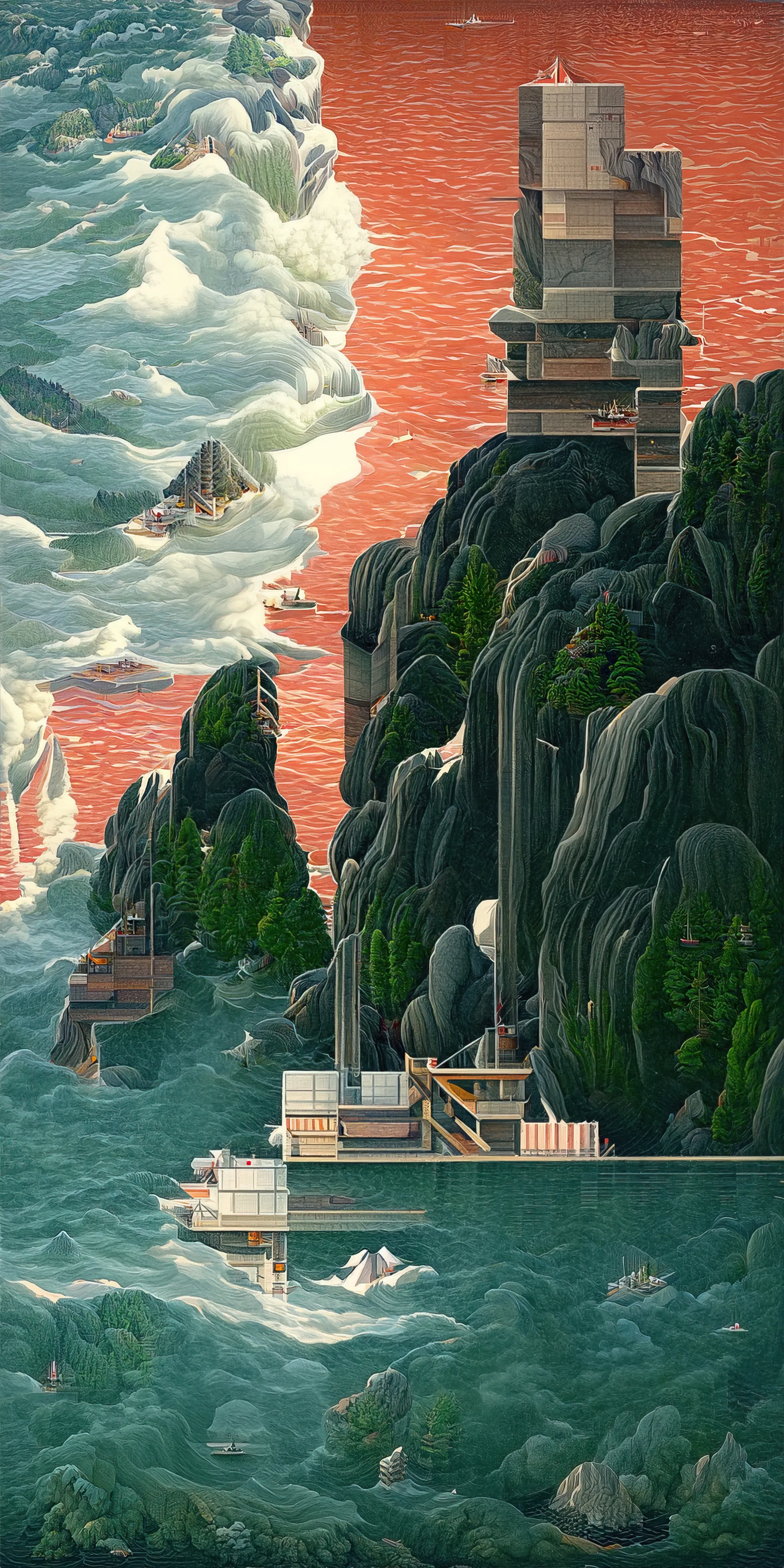 This collection of works is inspired by Hasui Kawase's woodblock prints and geometric abstraction.

Elegant landscapes deconvolve into a plethora of geometric elements. Pattern, line, and shape emerge while maintaining and conveying a nod to Hasui's original artwork.