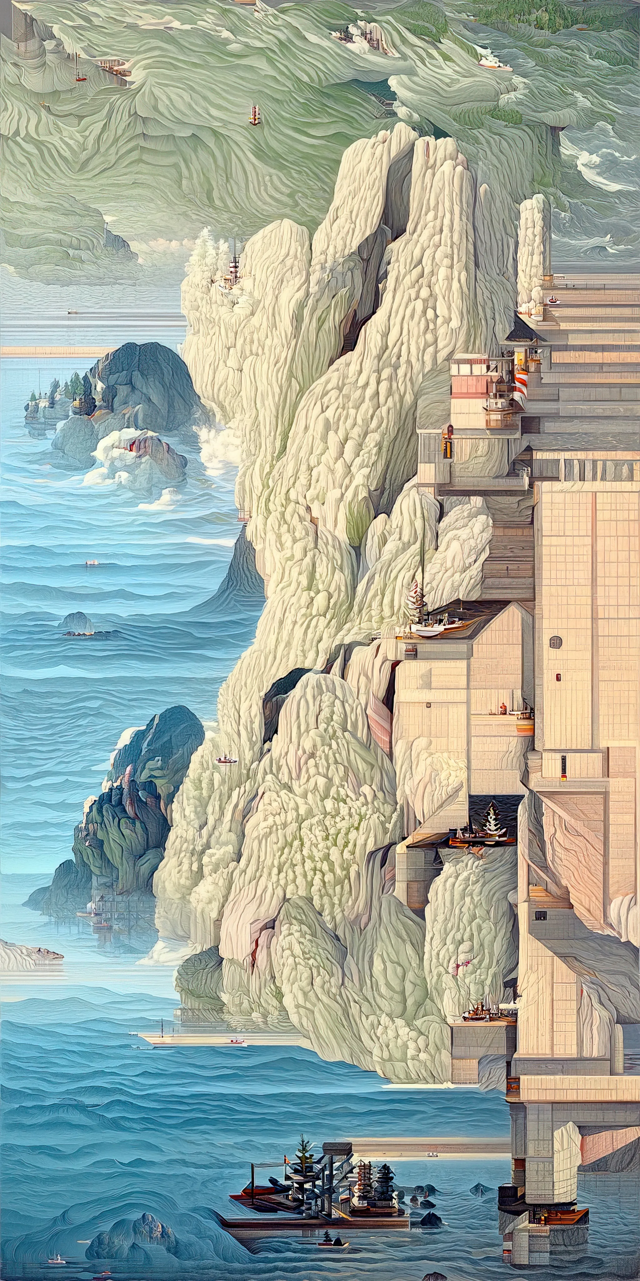 This collection of works is inspired by Hasui Kawase's woodblock prints and geometric abstraction.

Elegant landscapes deconvolve into a plethora of geometric elements. Pattern, line, and shape emerge while maintaining and conveying a nod to Hasui's original artwork.