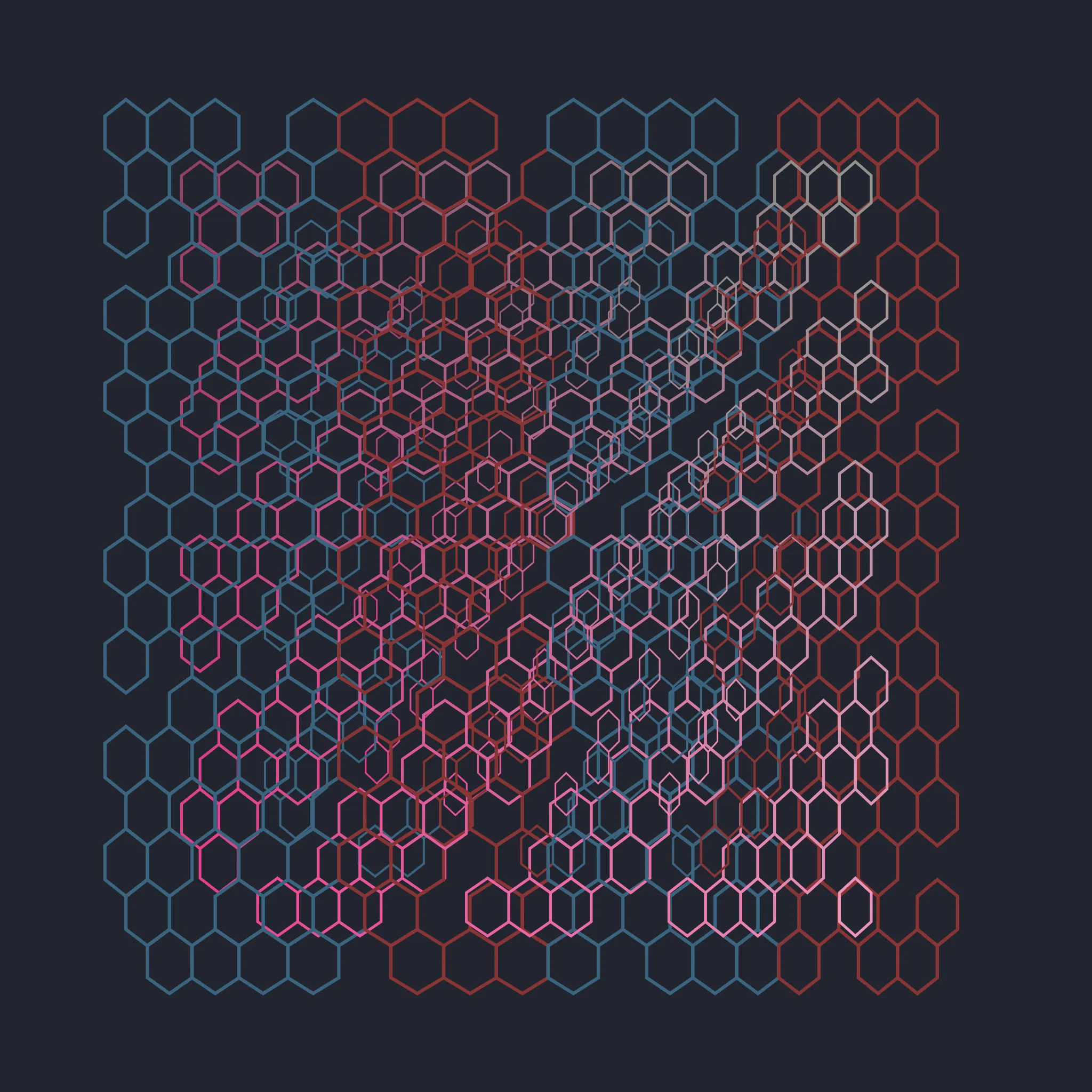 Harmonic variations of hexagonal grids, determined by the block number and its transactions.