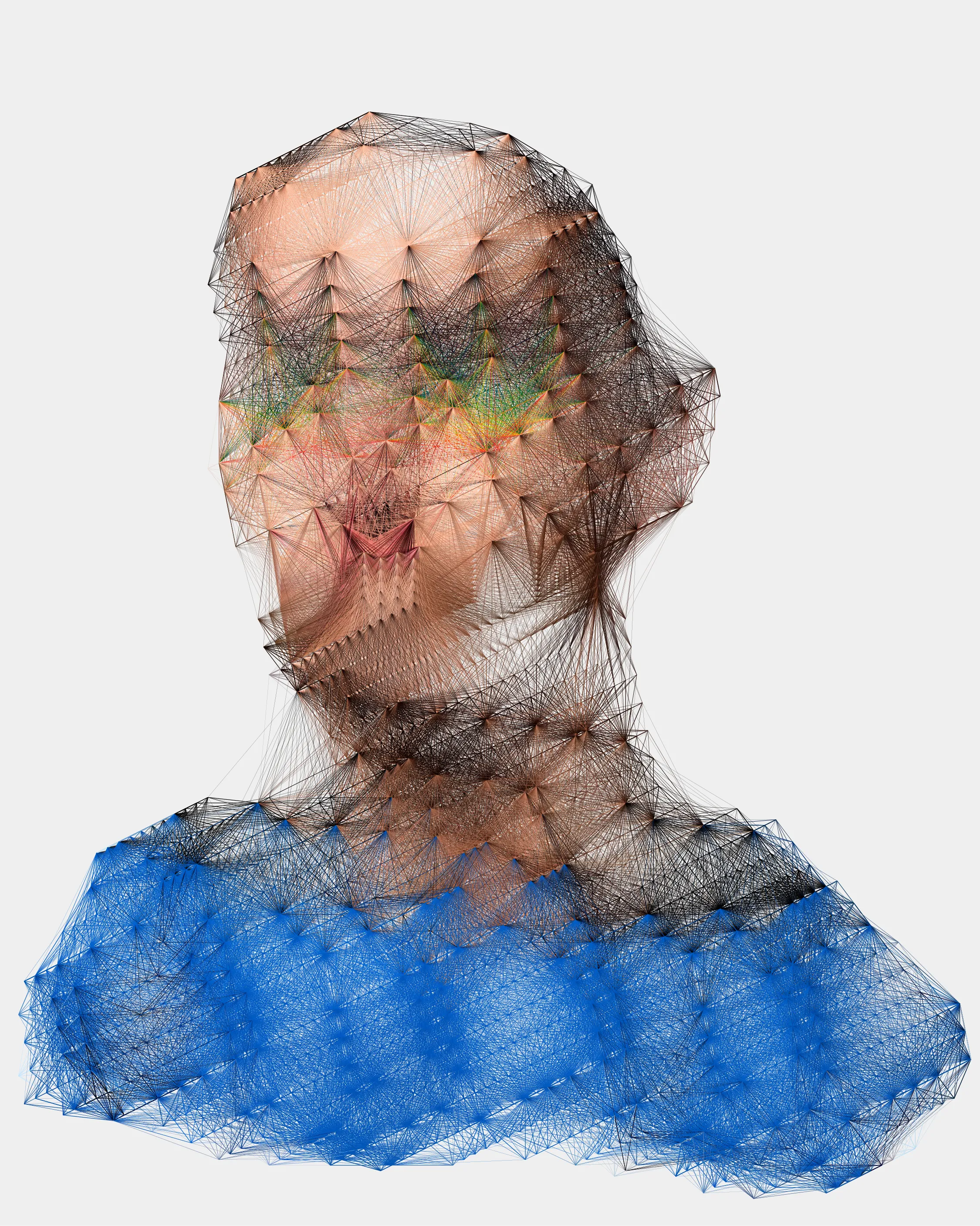 This unique portrait is from the series
'alternatives'. A series of 100
generatively created portraits using
Javascript and sourced images.
'alternatives' was first exhibited in a
solo show at Kate Vass Galerie in
2019, curated by Jason Bailey.