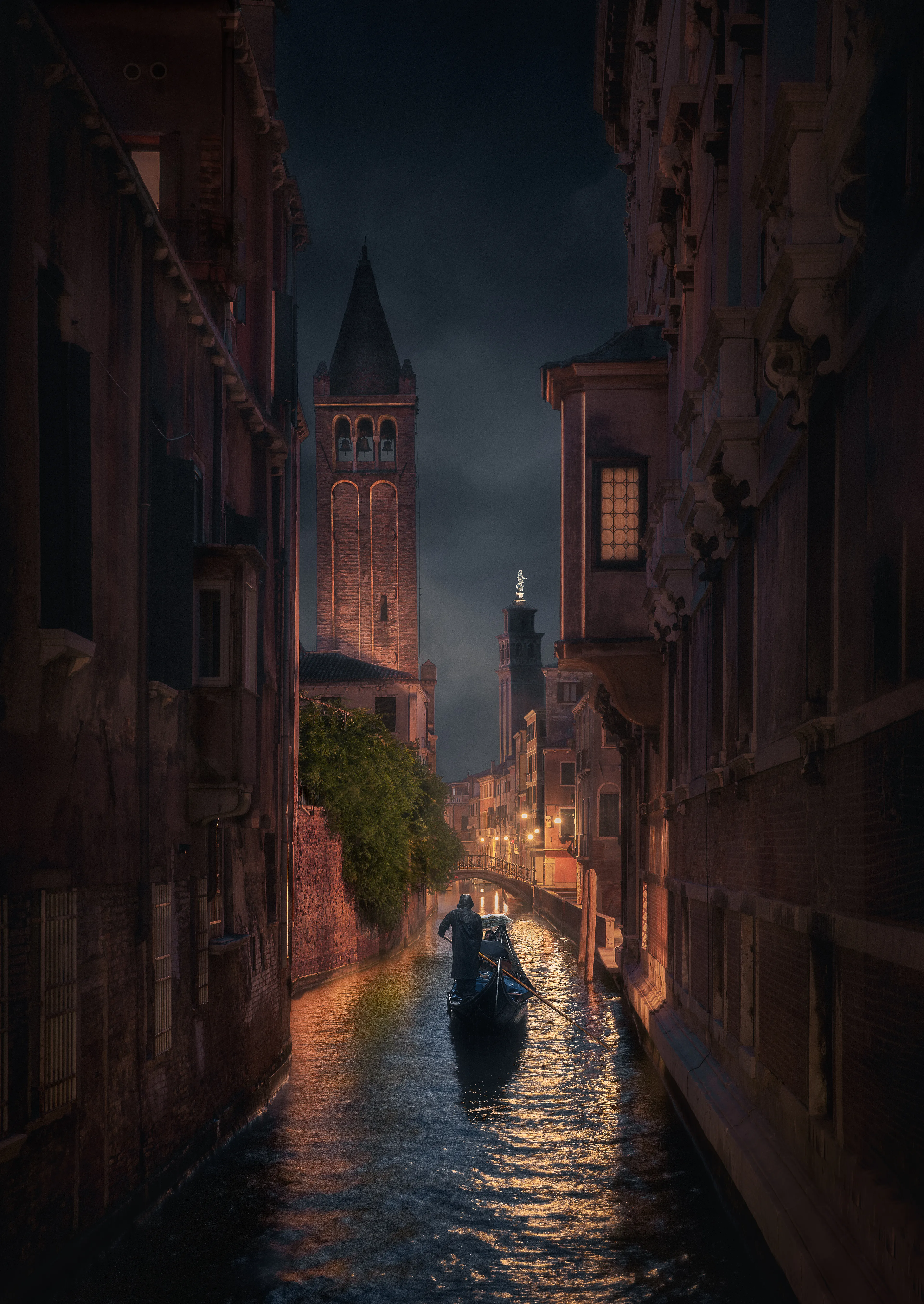 Along a narrow canal in a quiet corner of Venice, a lone gondola travels off into the night. Despite the sound of water breaking against the banks and church bells softly ringing in the distance, there is a calming sense of stillness. It’s in these moments when I can truly appreciate this timeless place. One that has undoubtedly been a constant inspiration for centuries, providing artists like myself with endless opportunities to capture the unique essence and mysterious draw of this historical, floating city.
