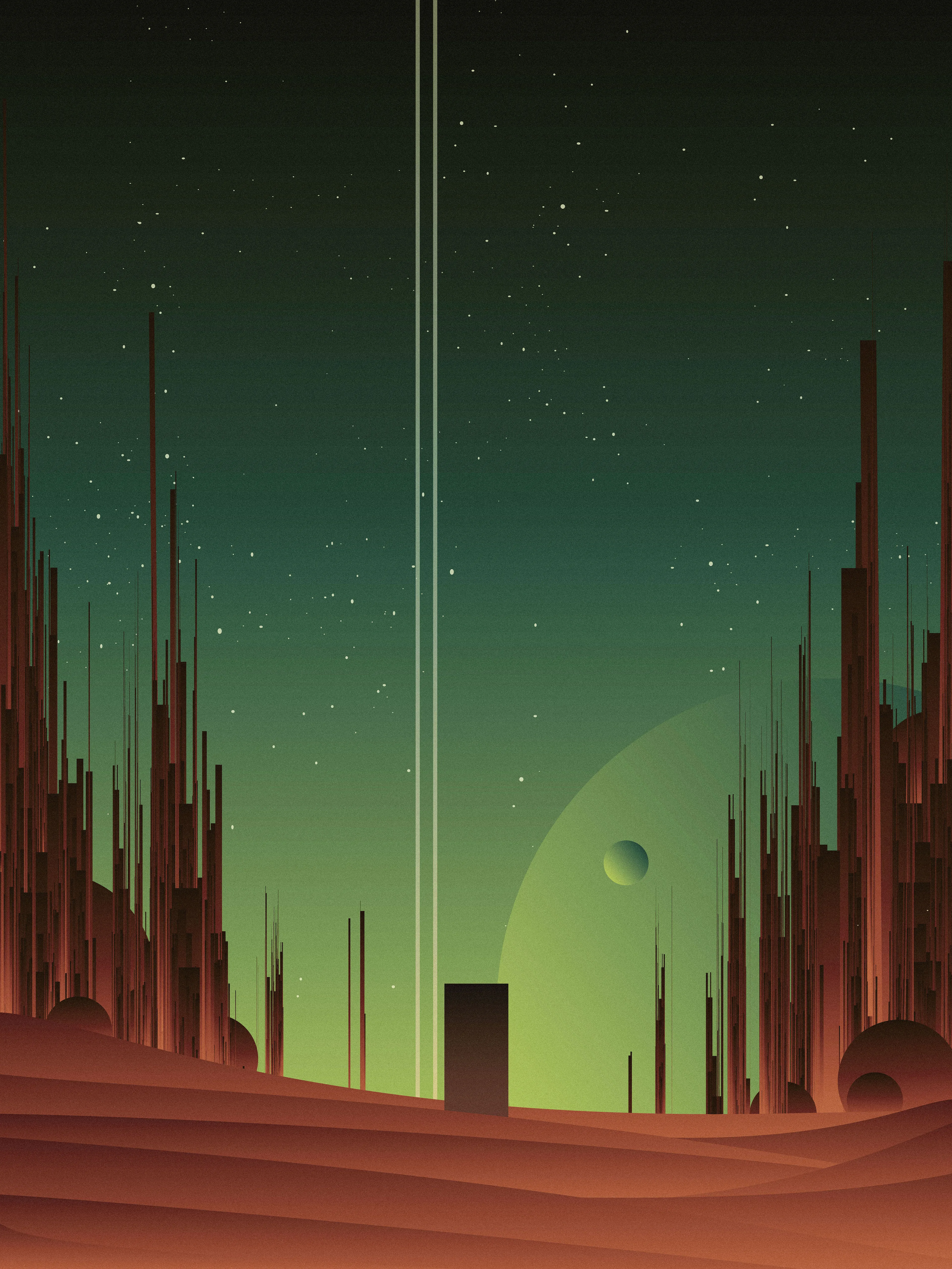 A mysterious monolith found on the dunes of a distant planet. 