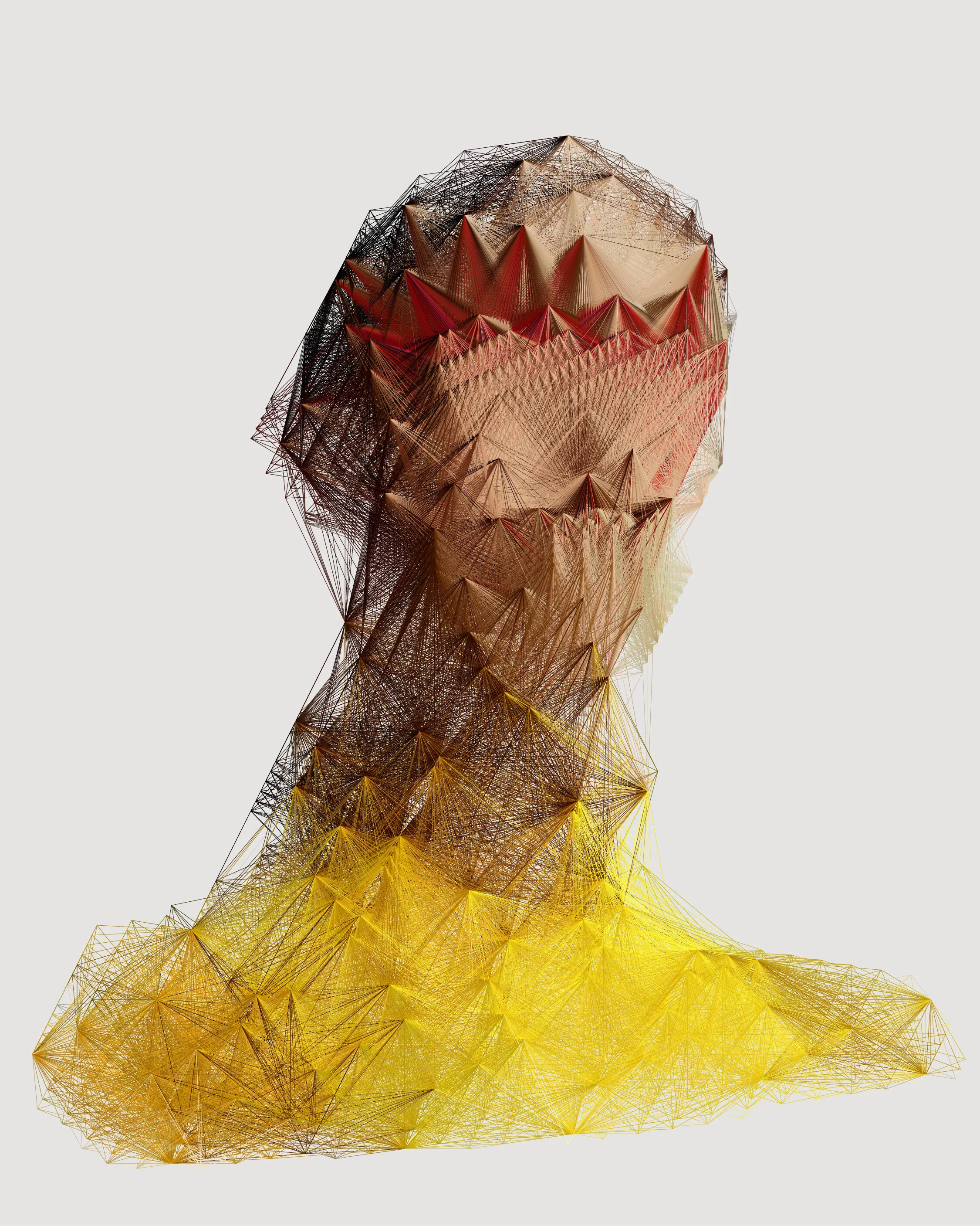 This unique portrait is from the series 'alternatives'. A series of 100 generatively created portraits using only Javascript and sourced images. The series was exhibited in a solo show at Kate Vass Galerie 2019, curated by Jason Bailey.
