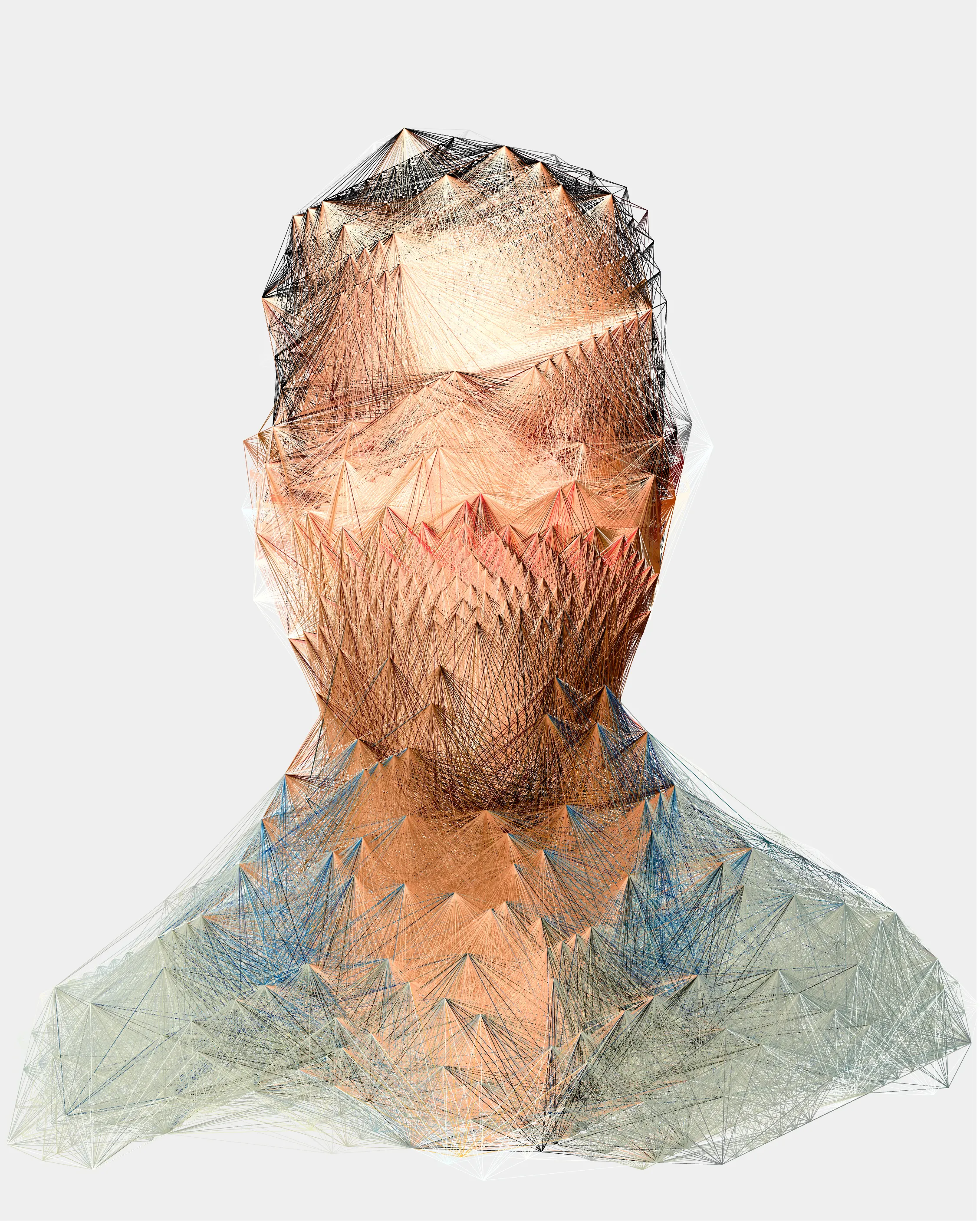 This unique portrait is from the series 'alternatives'. A series of 100 generatively created portraits using only Javascript and sourced images.  'alternatives' was first exhibited in a solo show at Kate Vass Galerie in 2019, curated by Jason Bailey.