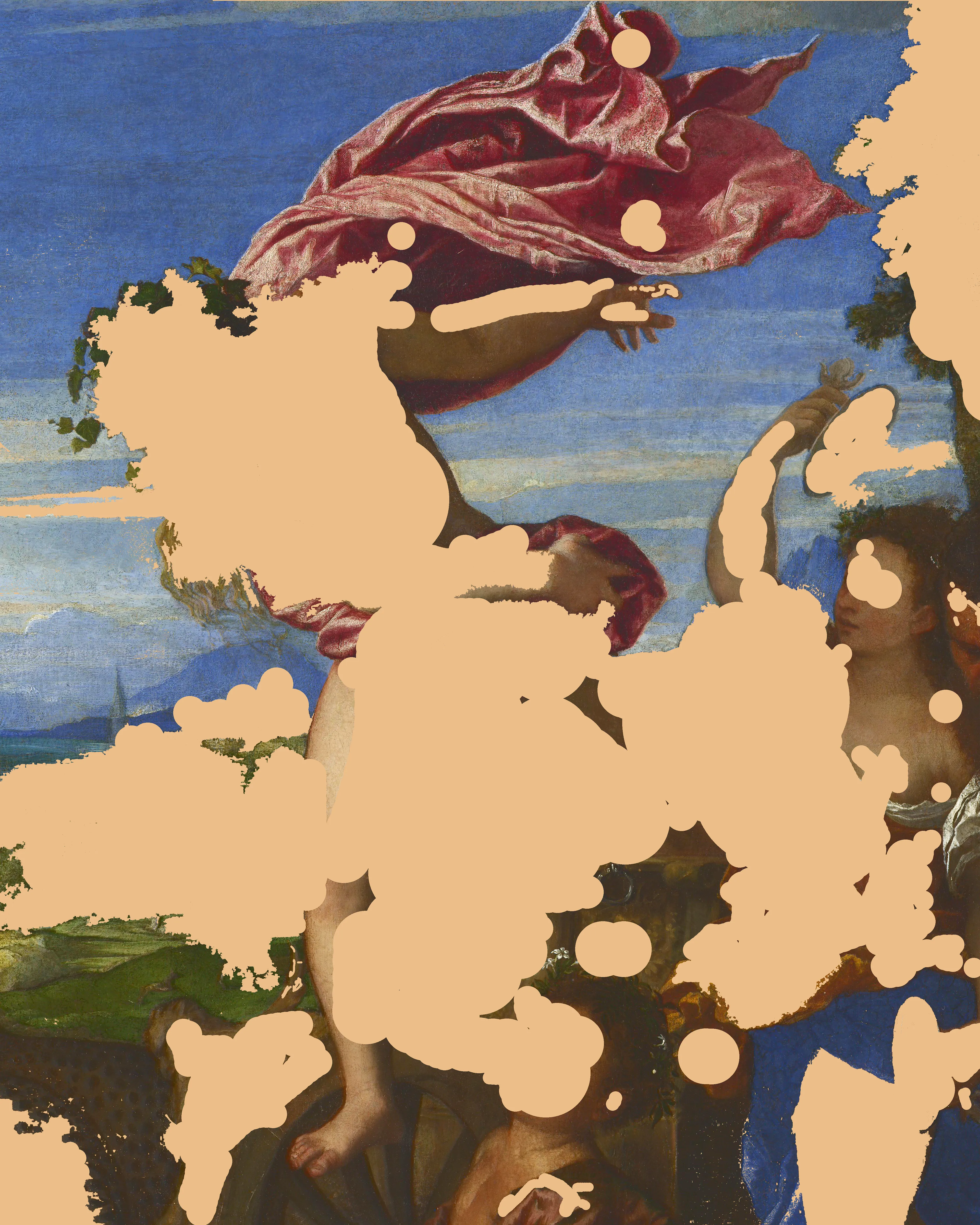 This is the second release (#2) from the Screen Memories collection, which I began in 2017. Using an iPhone and a Macbook in combination, the series masks imagery in Renaissance paintings with colorful, screen-lit 21st-century shapes. W: 4391 px H: 5488 px, Tools: Union, Photoshop. Collection: Screen Memories.