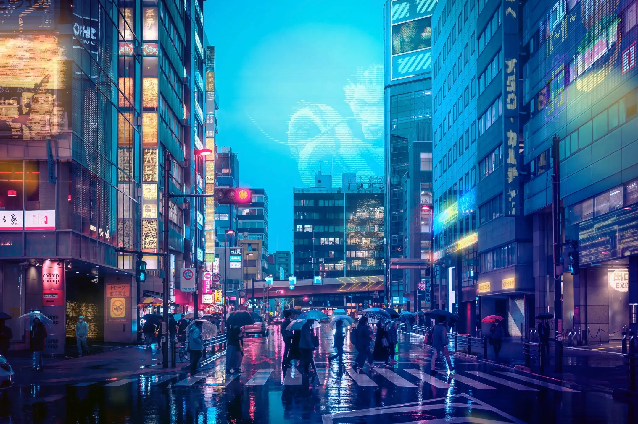 "The rain polishes the streets like the surface of a diamond."
Tokyo, Japan circa 2019.
Hyperreality effects added in 2022
