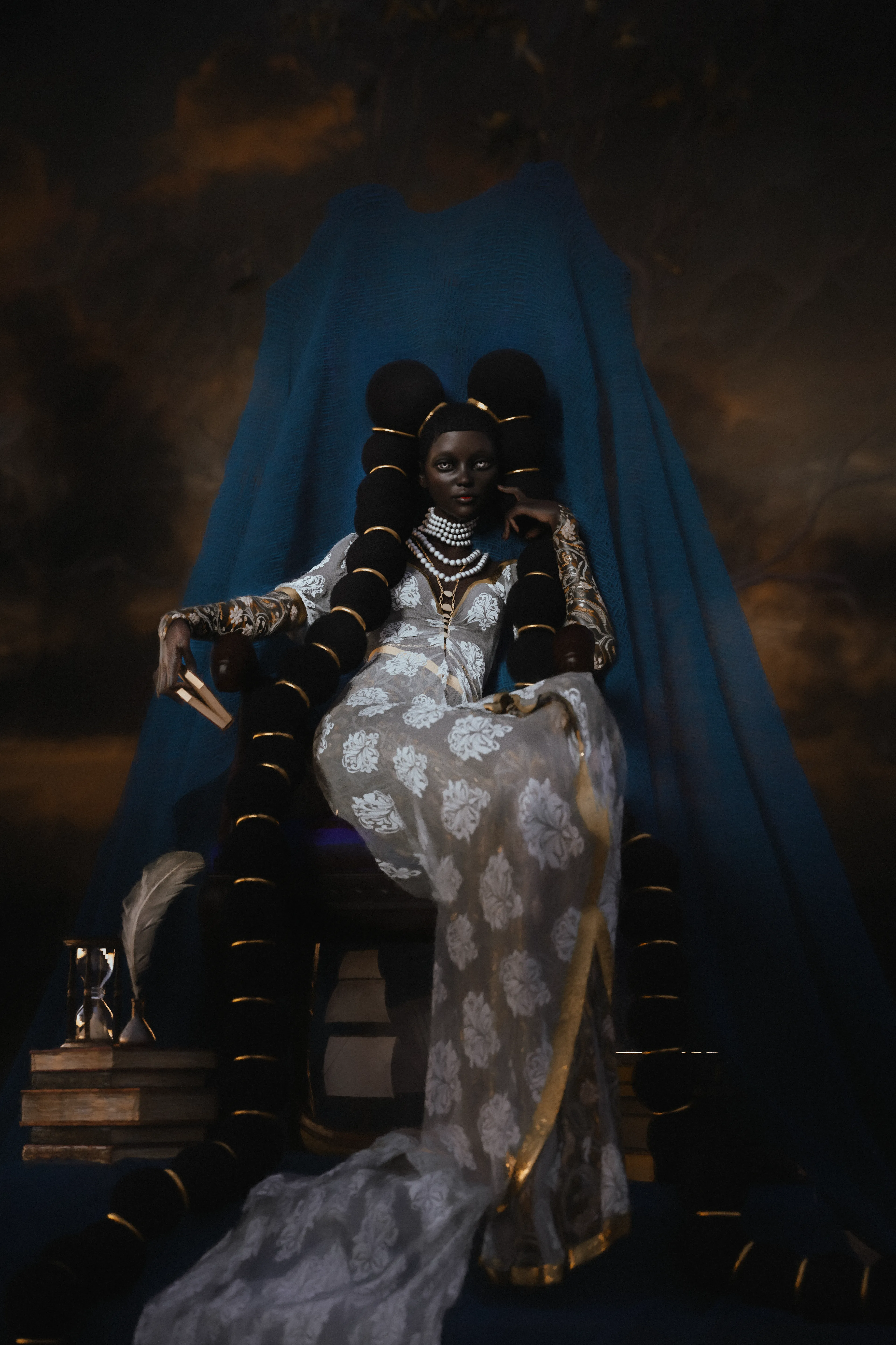 As Part of the Digital Heritage Curation:

Take a journey back in time with GlitchOfMind where he pays tribute to his great-grandmother's legacy through his art. Glitch grew up in a family of women who were devoted to finding natural remedies for their ailments, including the Afro-Caribbean spirituality belief system that was often demonized in favor of the enforce Christianity beliefs.

Composition:

The artwork is a composition of 3D, VR sculpting, photography, STABLE Diffusion (AI), and post-processing in Photoshop and Lightroom. The main scene was created using 3D elements and VR sculpting, while the texture of the character's costume was created on Stable Diffusion and later converted into 3D materials to be applied.

The pose of the character was inspired by the French painting, "La Méditation" by Anatole Vely, adding a touch of classical art to this vibrant and modern piece. The scenic backdrop is a photograph taken by GlitchOfMind in the Dominican Republic, his homeland, during one of his journeys back to his roots.

Through this beautiful and elaborate piece, GlitchOfMind honors his family's traditions while exploring his heritage. This artwork not only showcases his talent and creativity but also a love letter to his Afro-Caribbean heritage.

