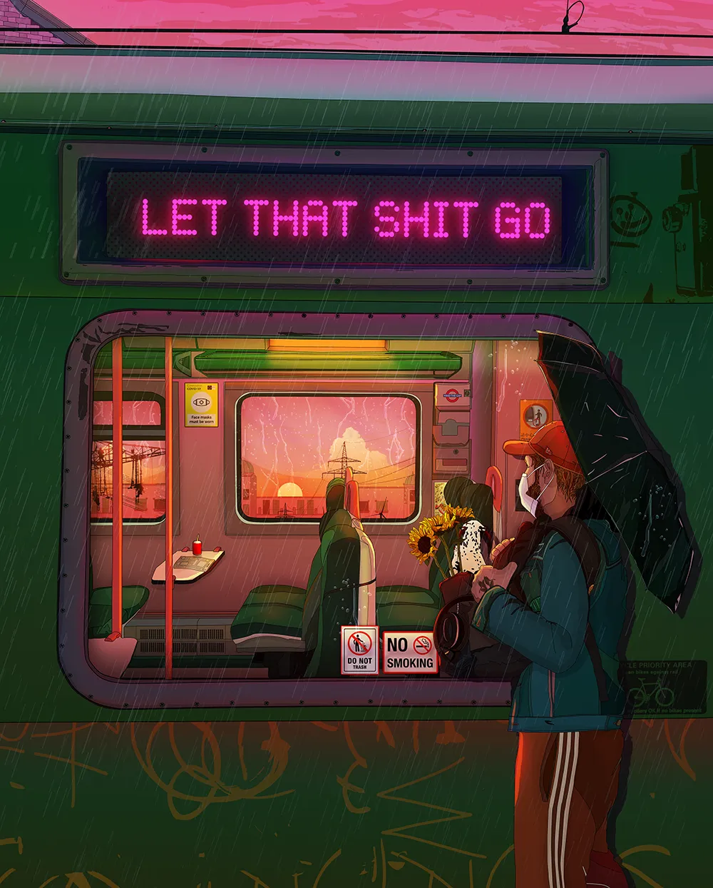 'LET THAT SHIT GO' is one my new favourite personal artwork. I created this in a space of 2days just after being on a train station in Dublin & capturing a beautiful sunset while it was raining. 
*Resolution: 2000 × 2498 
*Duration: 00:16