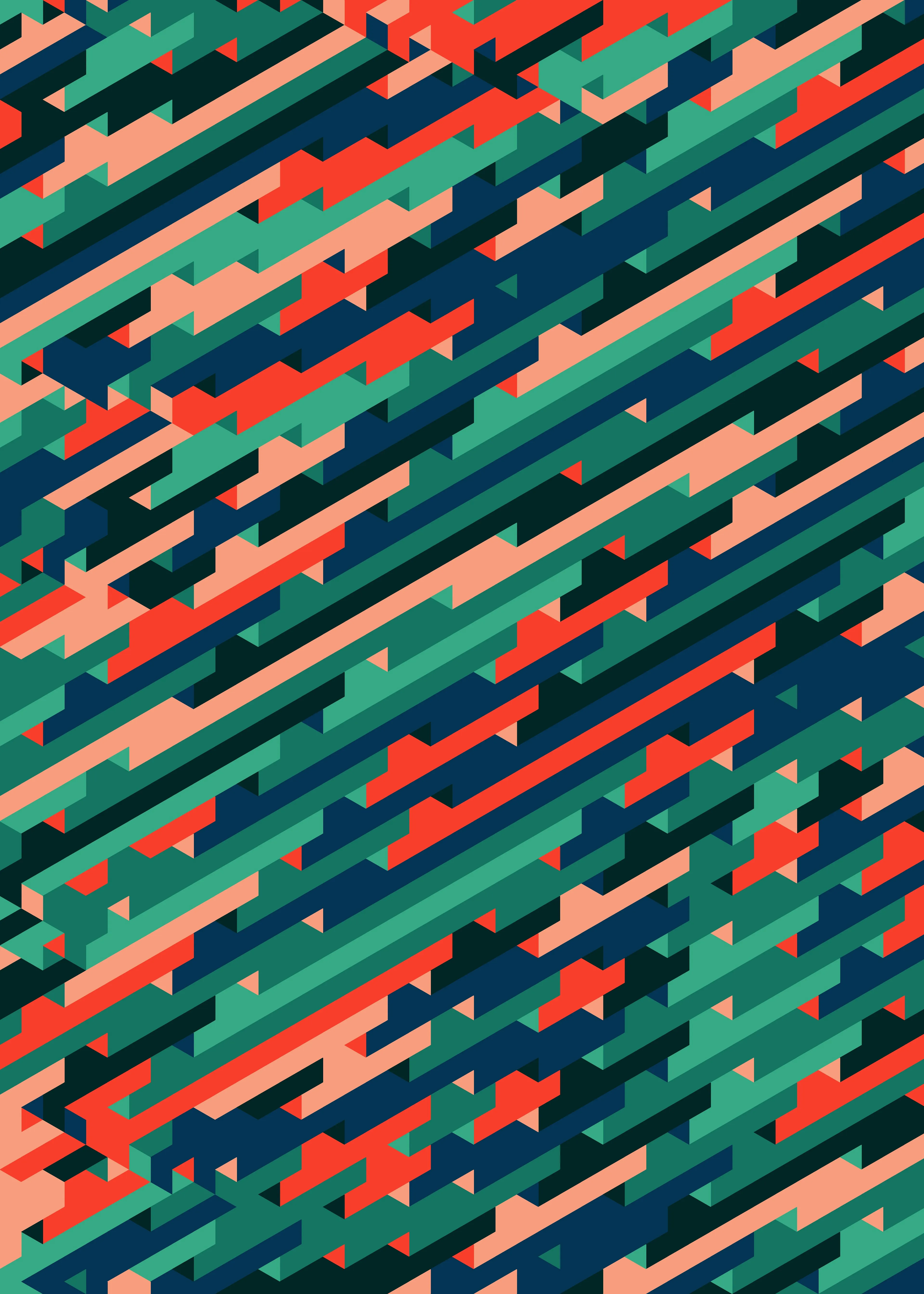 Simple shapes create ambiguous perspectives and repetitious patterns are short-lived.
\\\\\\\\
Aula is part of a two-piece set and is generated by a custom cellular automata from rule 176-25-104.