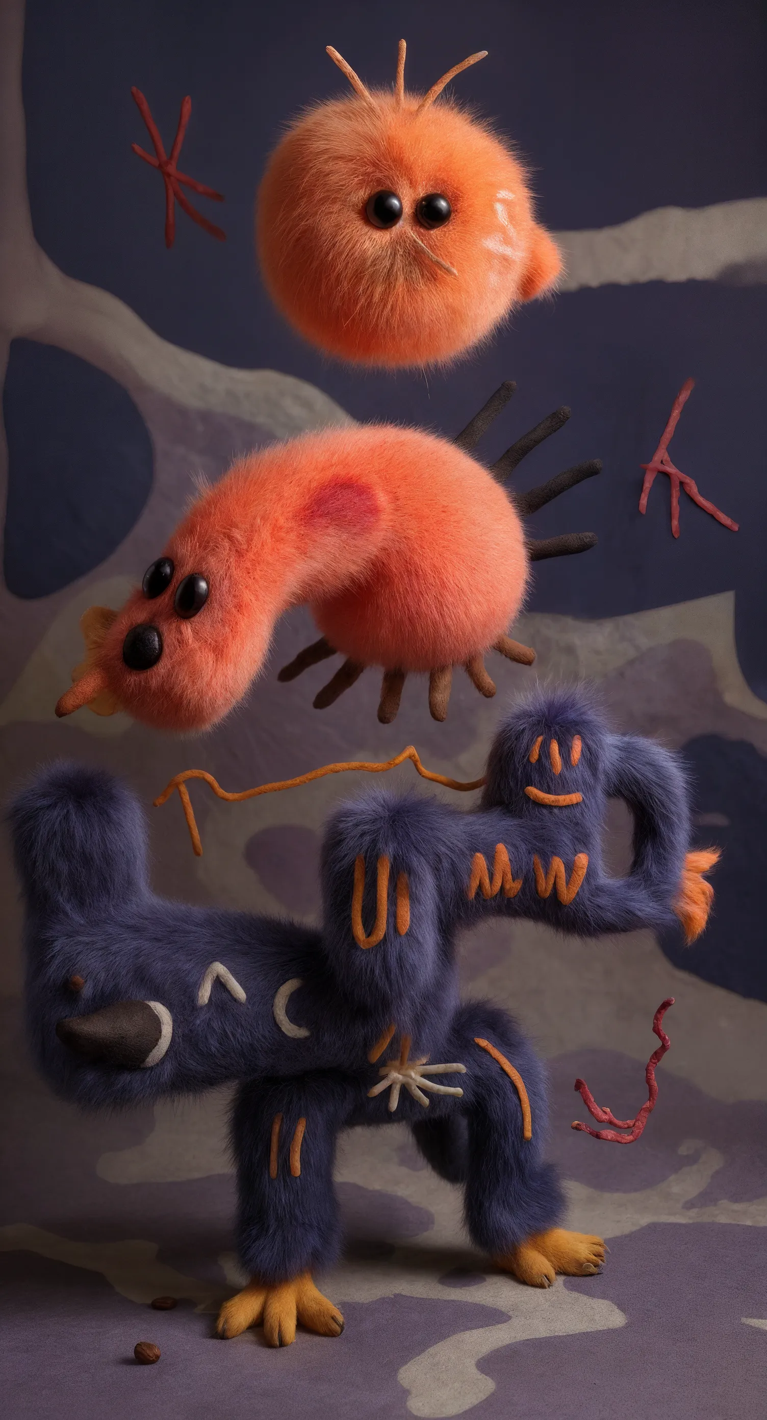 Furrealism celebrates the radical freedom of character creation—where forms mutate, identities blur, and creatures emerge untethered by logic or biology. In this playful yet uncanny world, each figure evolves instinctively, shaped more by emotion than anatomy, inviting us to imagine beings beyond the limits of what is known.