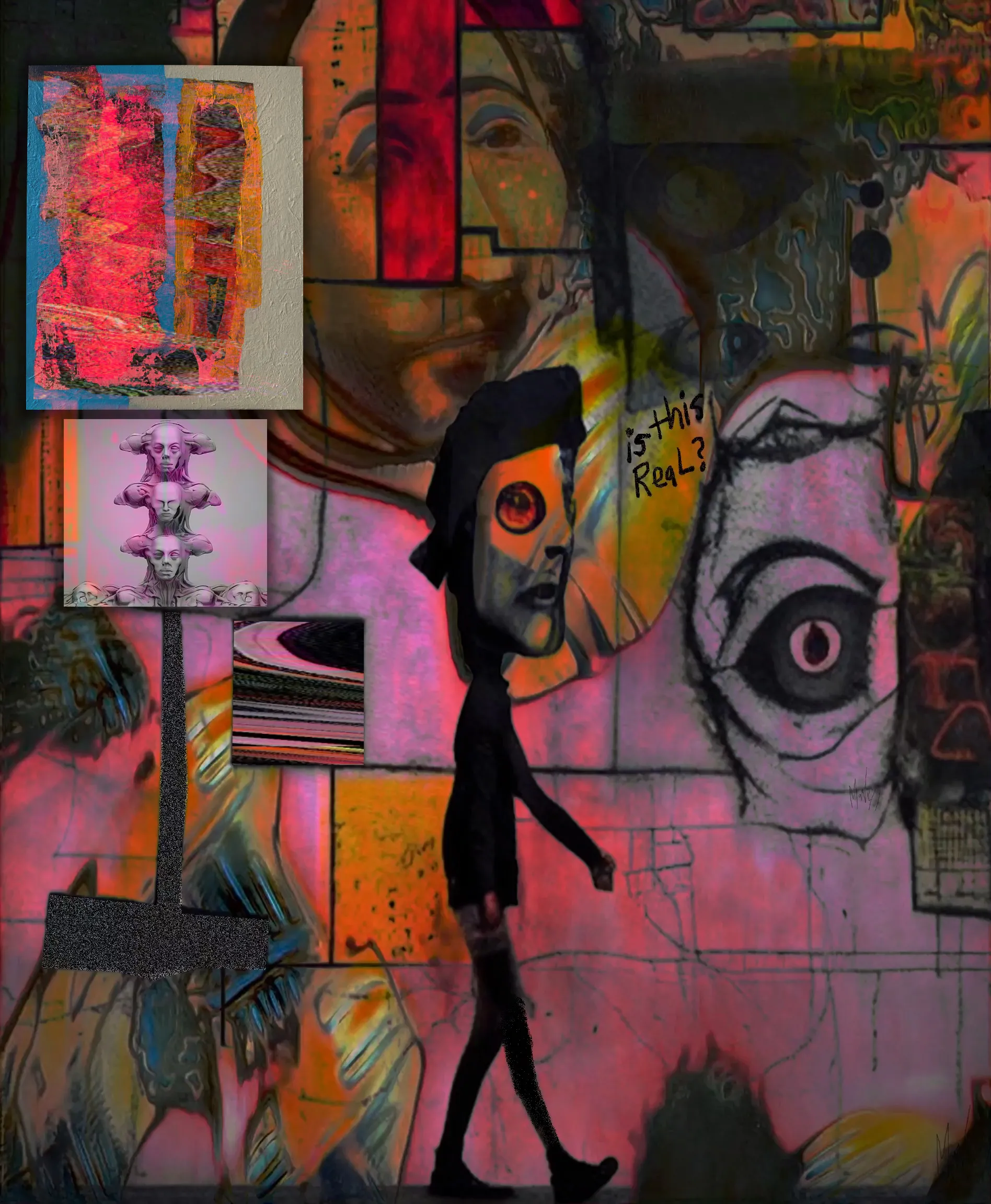 "Is this real? These thoughts that I'm thinking, pacing back and forth, not blinking. Who am I? What is real? What is not? It's all a glitch. I already forgot what I was saying, the thoughts overlapping, no more delaying. Alive, but I am decaying."