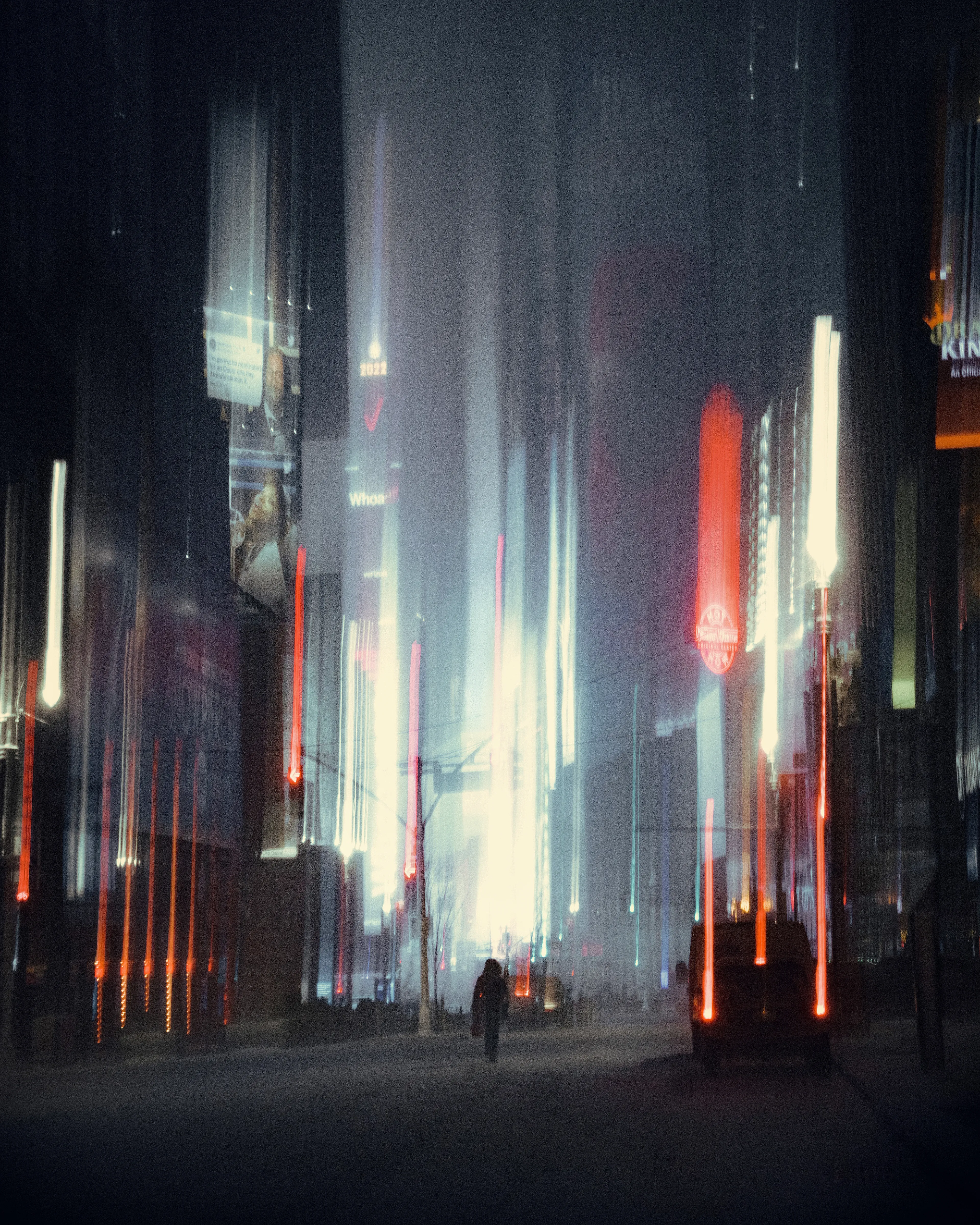 Sometimes the dream is better than reality. Photographed in Midtown, New York City, the effects were achieved in-camera and captures a place that looks unlike what you’d see in the waking world. 