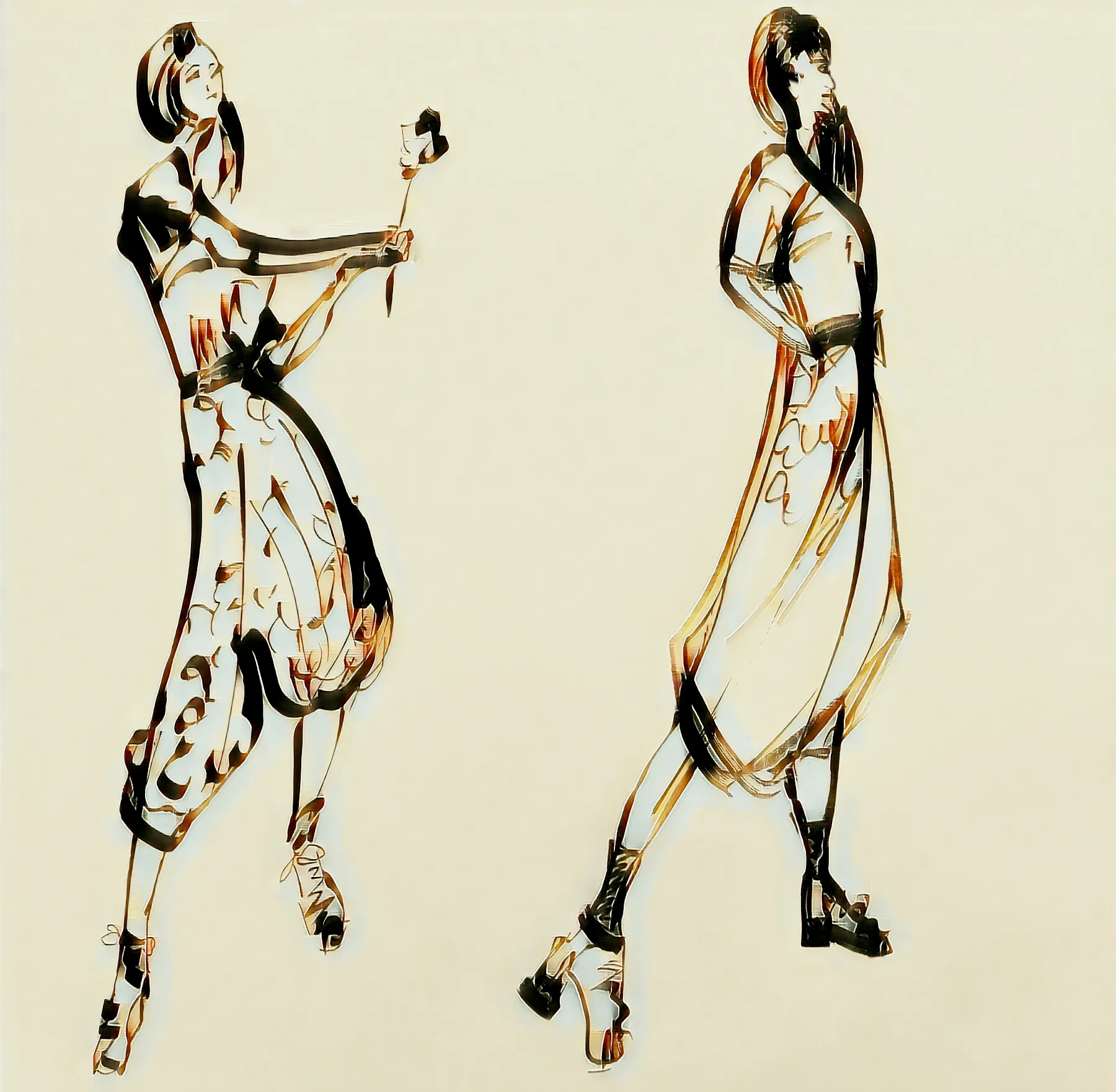 Fashion live drawing session, hand sketched, GAN reinterpreted 