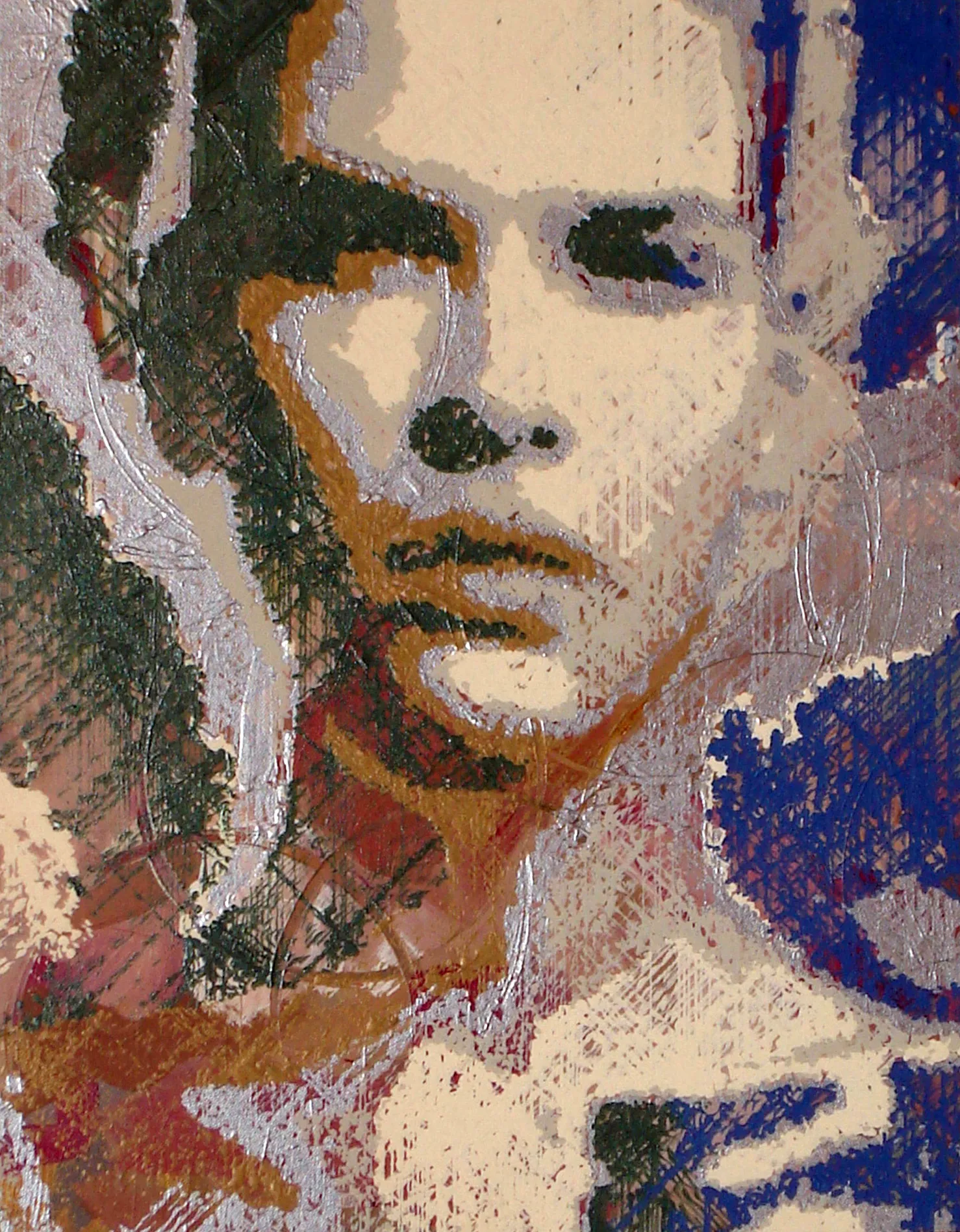 Early AI painting of an ambiguous model, both in features and gender. 