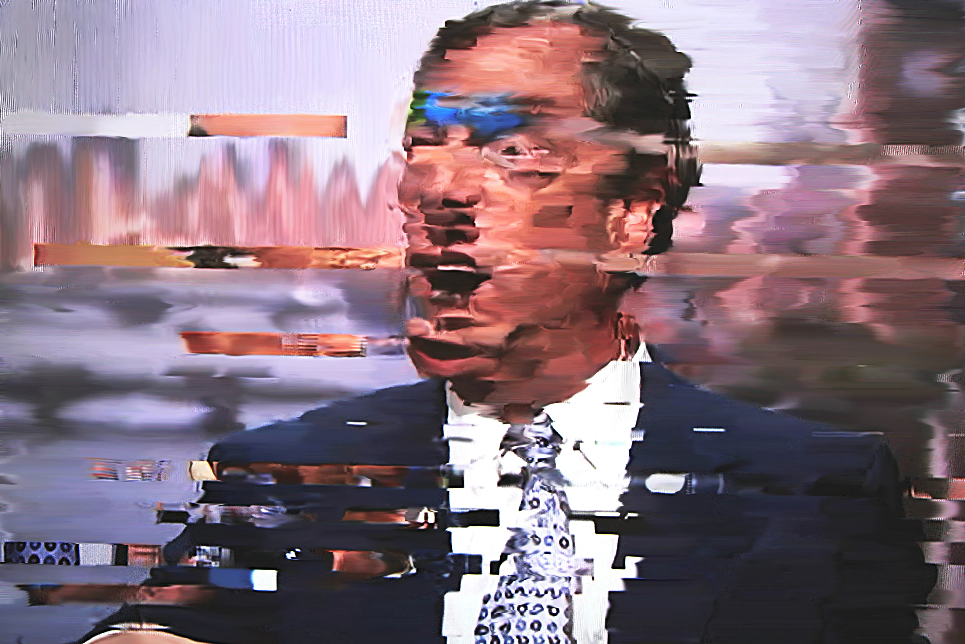 Harman's Android Plaza is a collection of digital artworks using a specially formulated algorithm. Within the corruption of the digital image, there is a breaking up of the information, which leaves the viewer to interpret the space between abstraction and figuration. He then digitally paints elements of the composition referencing Richter whilst the mangled figuration echoes Francis Bacon and Frank Auerbach.