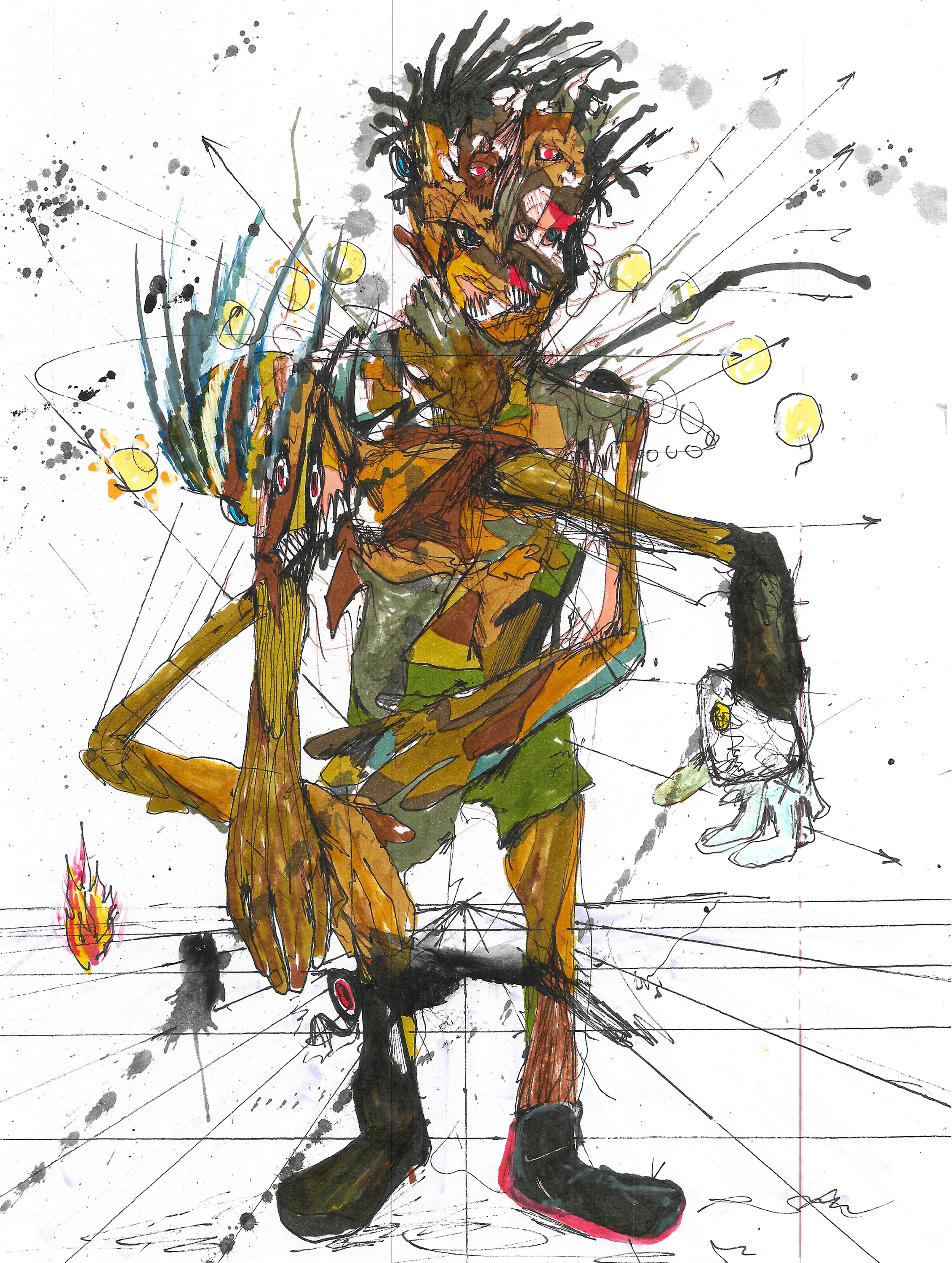 I'm inspired by the surrealist movement. The way the objects are rendered as they were barely even there, the depth of feel (and field), not to mention the colors? Come on man, Surrealism is fireeee. This is a self portrait, an expressionist work representing me and a figurative embodiment of my imagination. This also happens to be my first mint on SuperRare, which I'm clearly very excited about. I wanted to start of strong, with a BANG, and I think I really brought it on this one. Owner of this NFT has the option to receive the original, which is on 8.5x11 inch paper. 