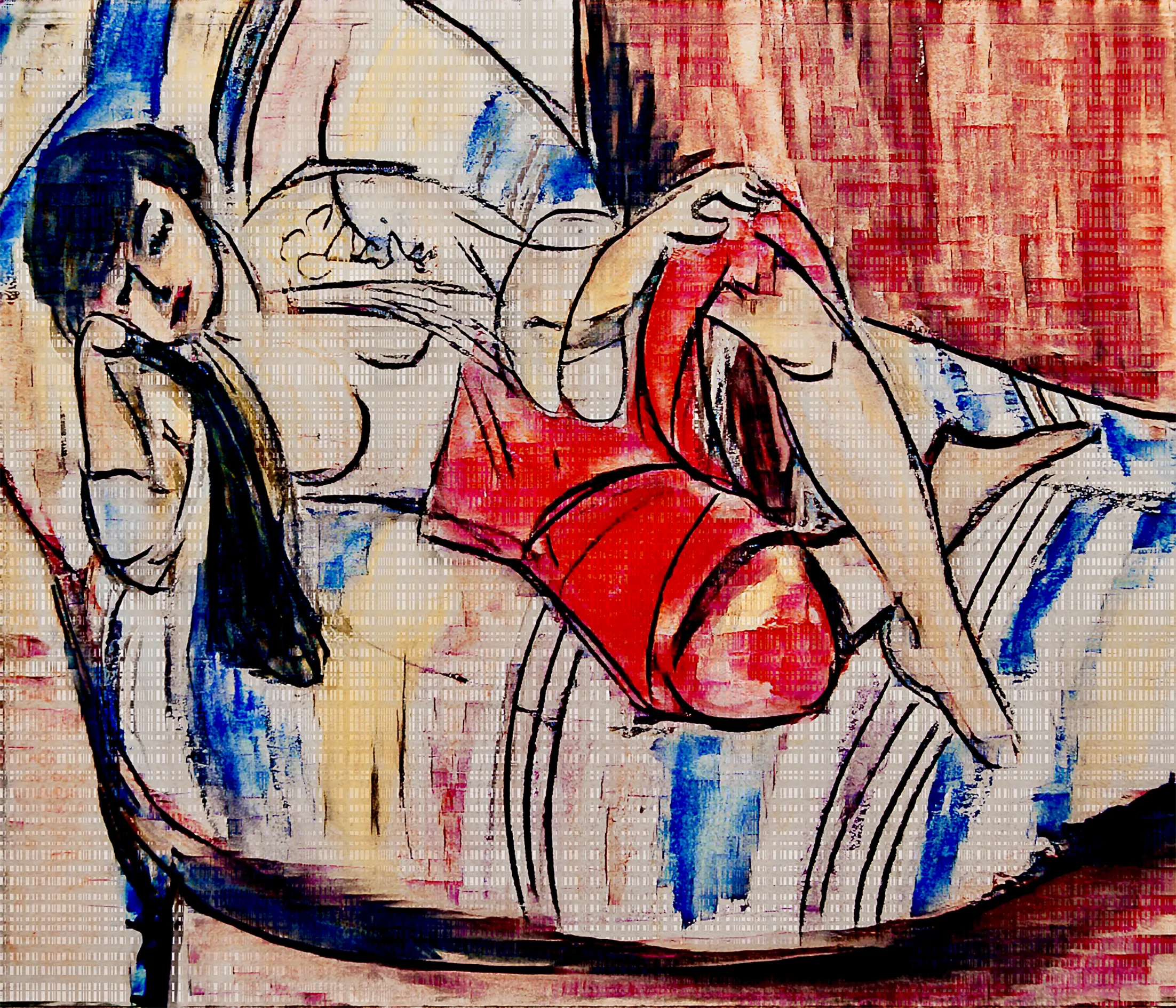 This work started as an analog drawing transcribing a Matisse painting; it was chained via several cycleGAN models, and then post processed with Python scripts - a technique i started to call #numpytillism