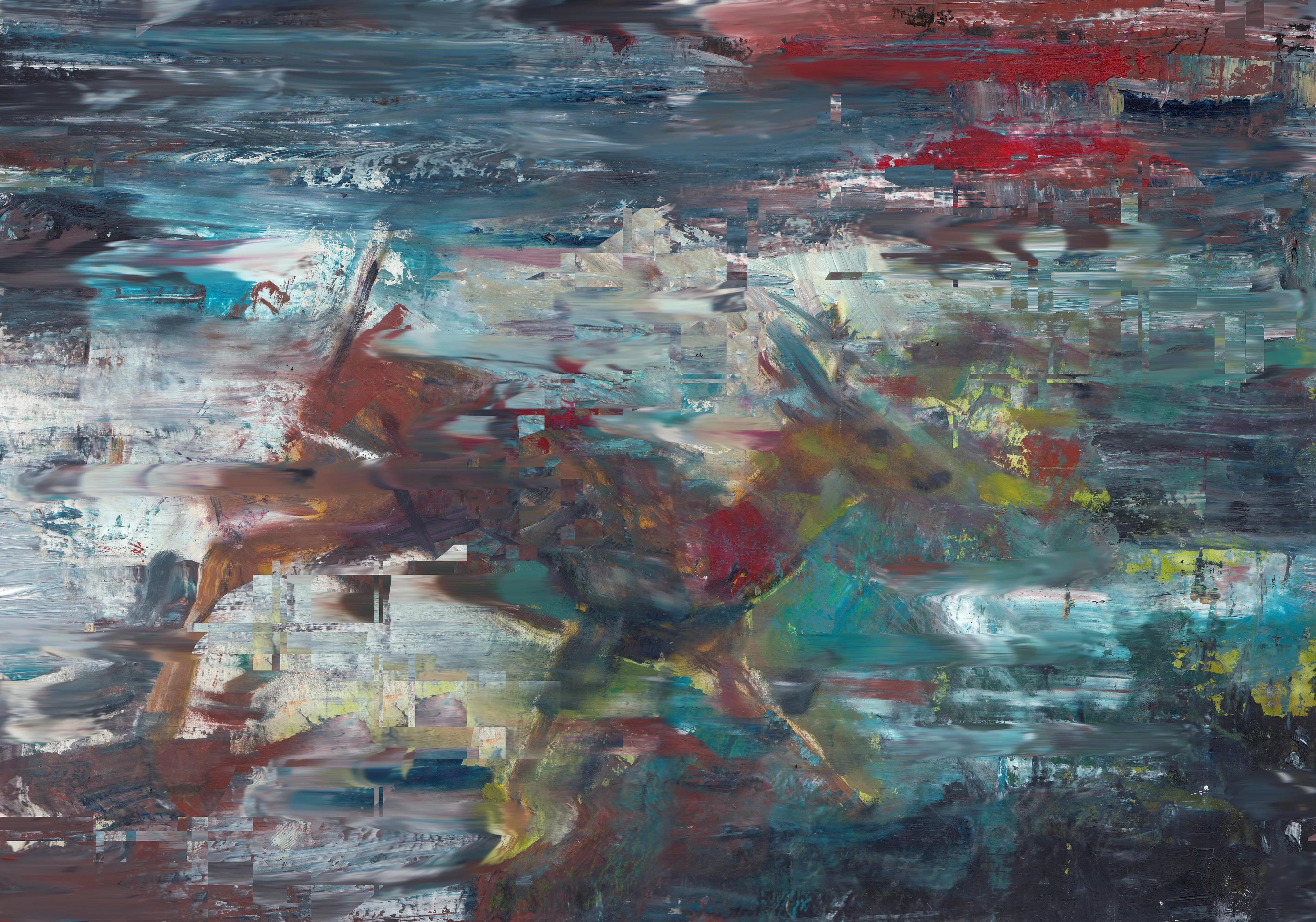 Combining analogue and digital painting processes. The Pentland Experiment is an on-going project which depicts an alternative reality on the outskirts of Edinburgh. Using electronic techniques, which converge the digital and physical, Harman creates abstracted motifs within sparse landscapes. Figures and structures are deliberately burred from the viewer in these highly staged algorithmic compositions. Within the corruption of the digital, there is a break up of information, which leaves the viewer flickering between abstraction and figuration
