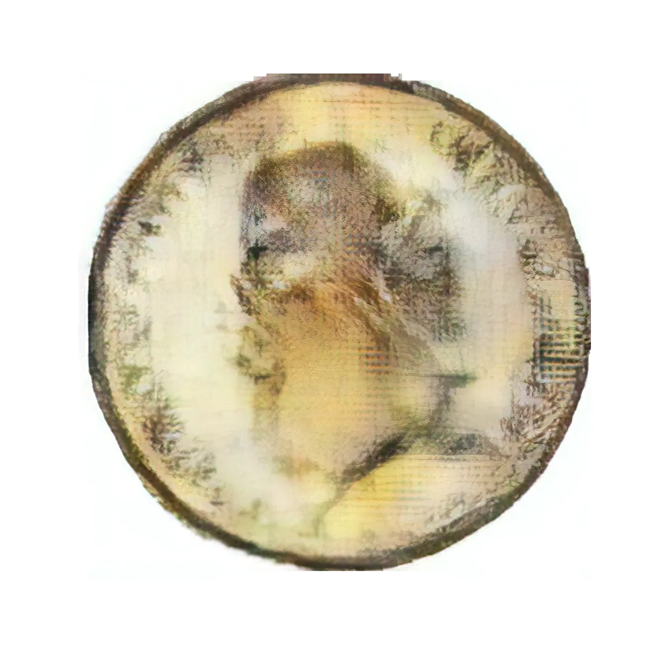 A coin for the owner of Coindrop Still Life. The puzzle was solved and the ICO coins were found. This is one of the secret coins hidden the artwork and encrypted. It looks like a coin that was rubbed down and the face looks like the Talos Coin in the ICO collection. But is there something inside, but look deeper. Use https://futureboy.us/stegano/decinput.html to decode.