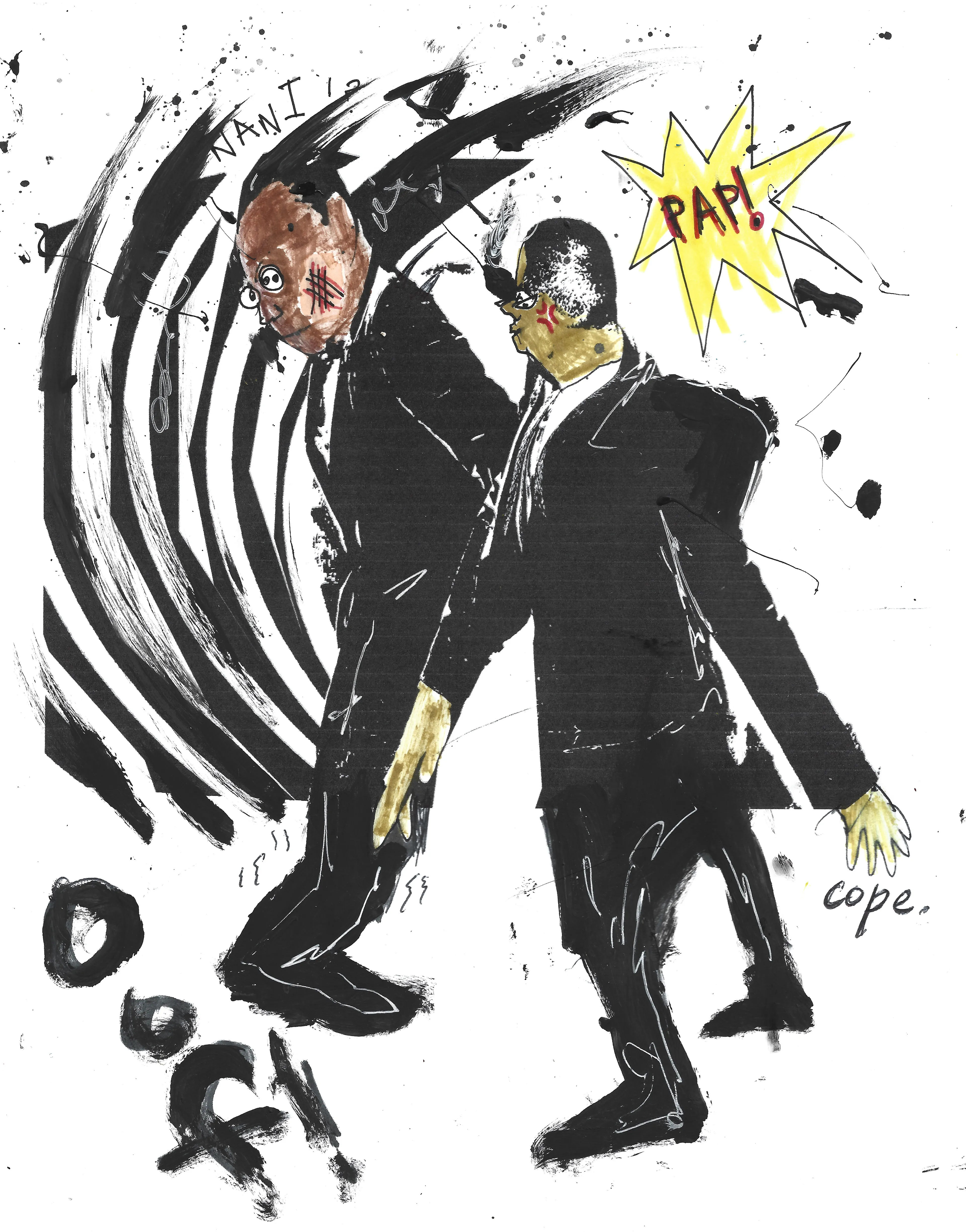 "Nani!?" is an illustration that depicts an iconic moment in entertainment history, documented no longer that 50 minutes after its occurence by non other than Aleqth.