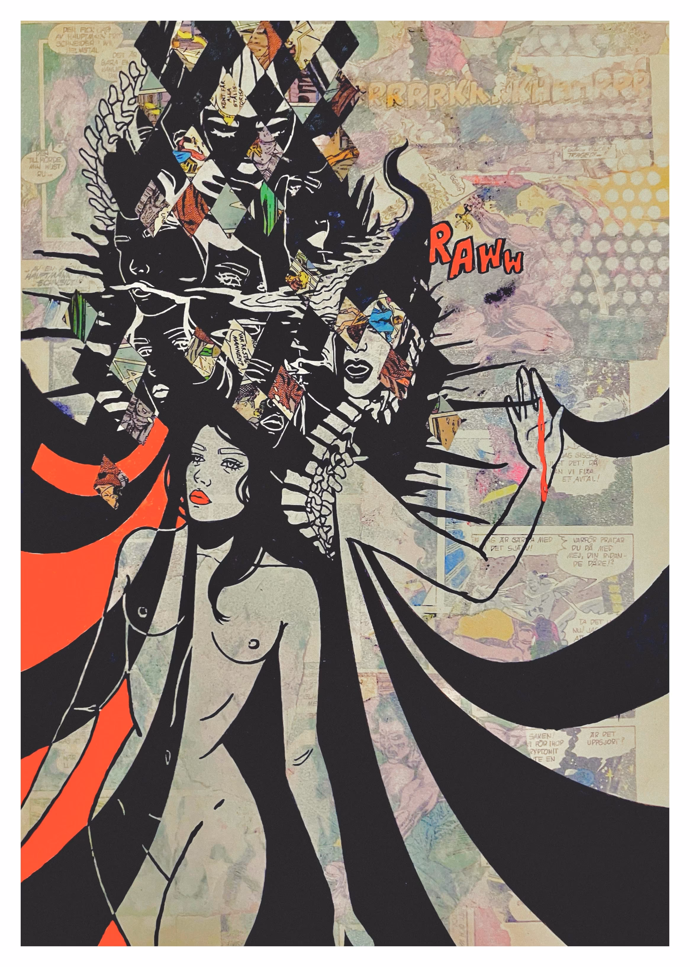 The worst lies are the ones we tell ourselves

Ink, spray paint, markers, vintage comic books pages