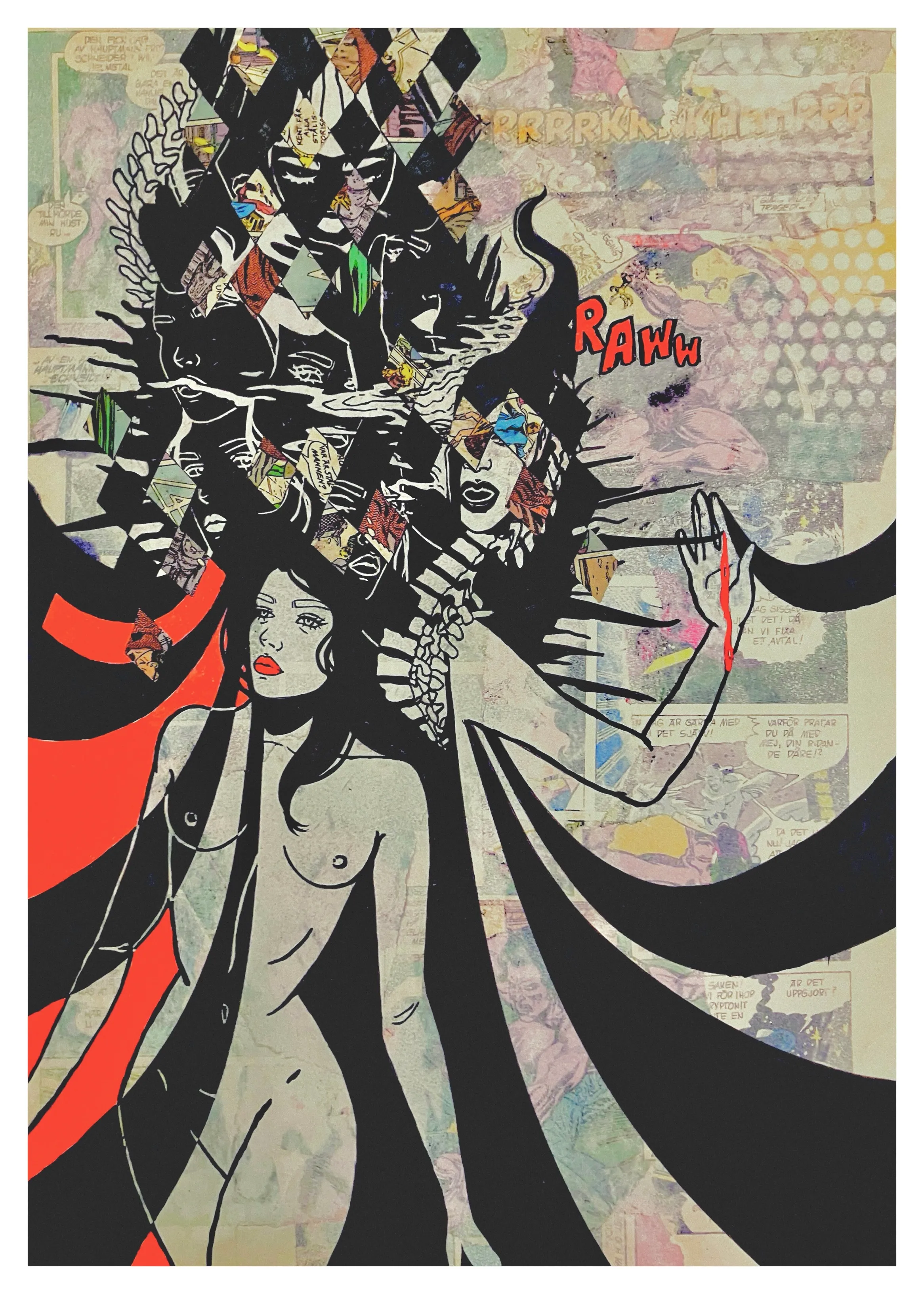 The worst lies are the ones we tell ourselves

Ink, spray paint, markers, vintage comic books pages